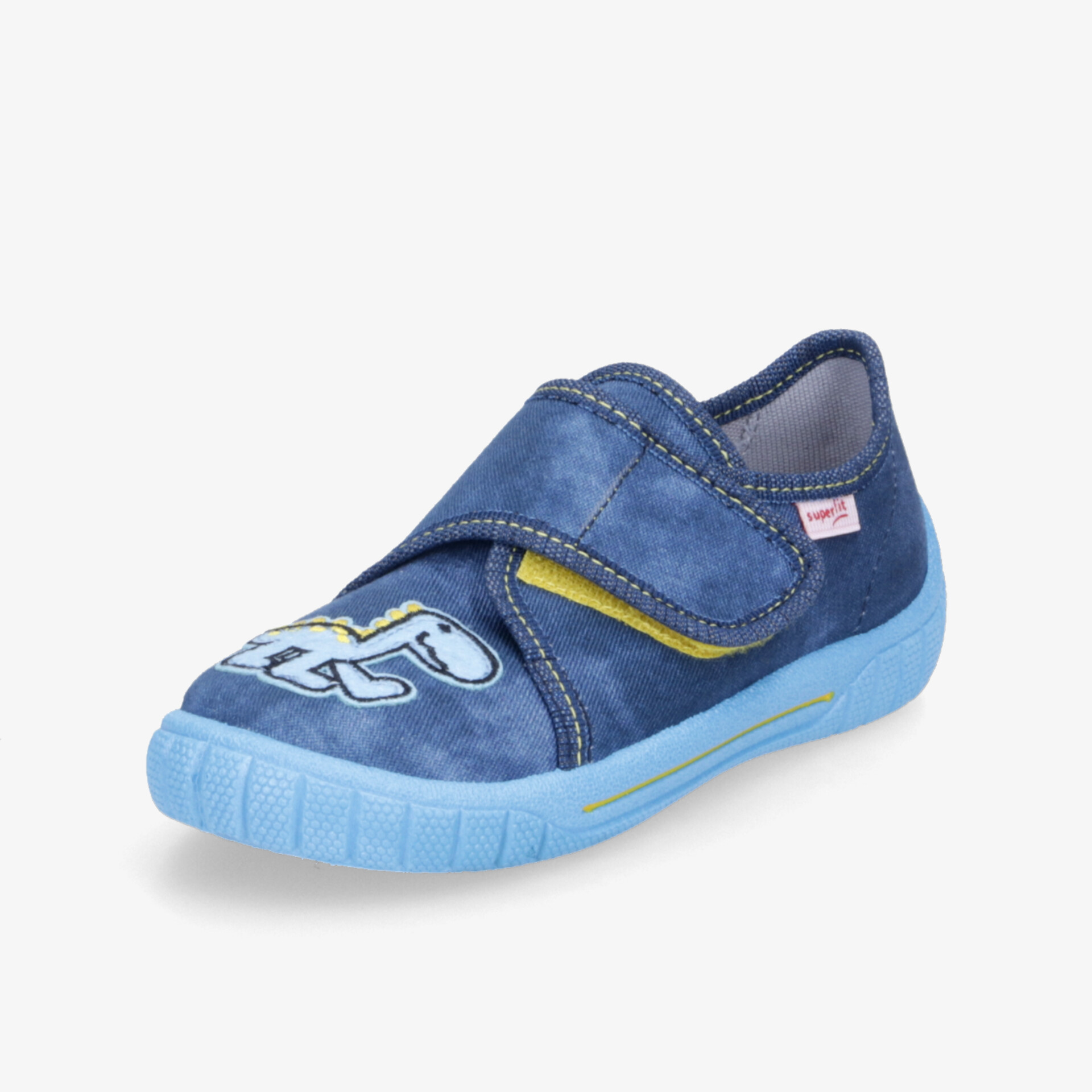 Blauer Kinderschuh mit Klettverschluss, robuster Sohle und flexiblem, bequemem Design für aktiven Alltag