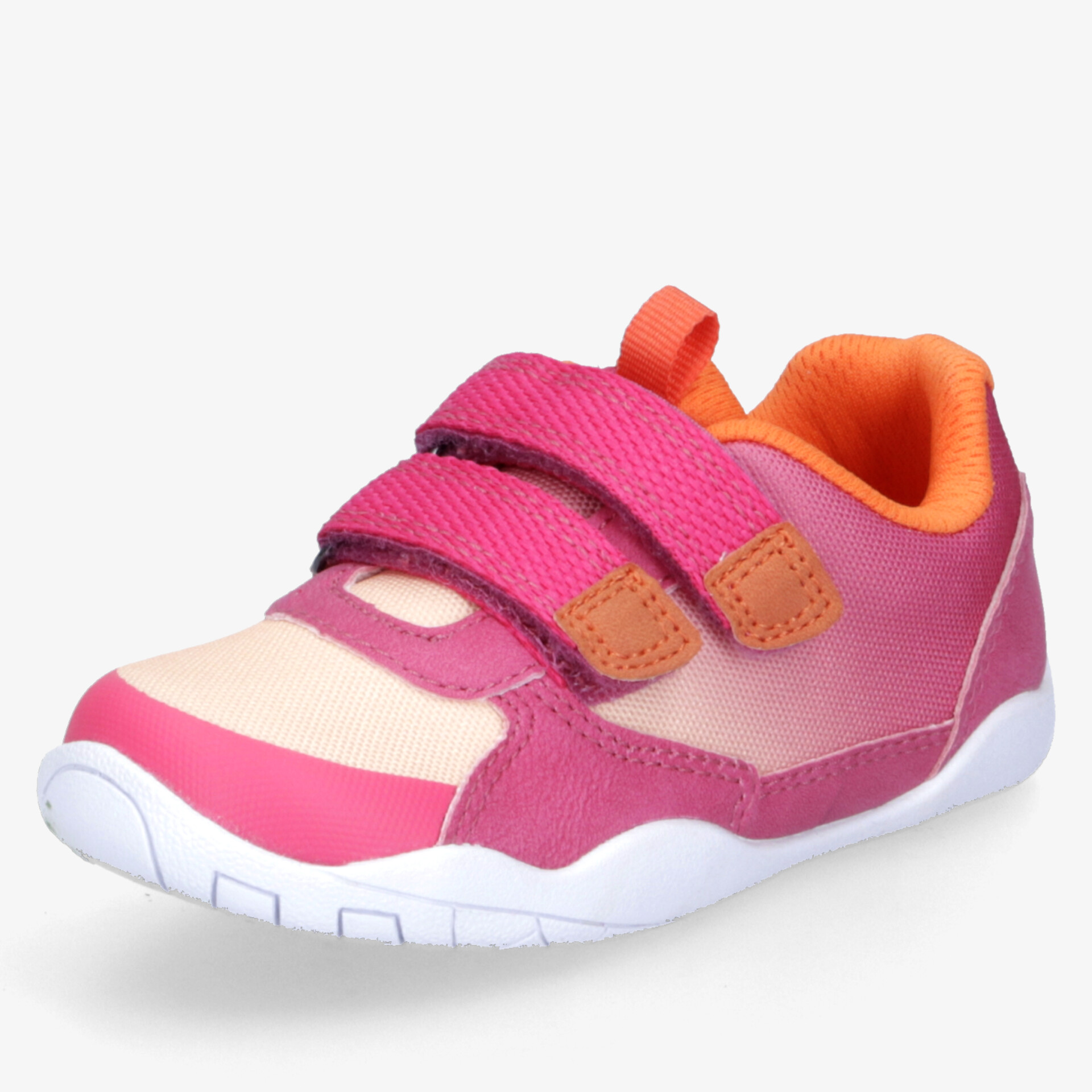 Sportlicher rosa Laufschuh mit rutschfester Sohle und kleinem Klettverschluss, ideal für Komfort und Bewegung