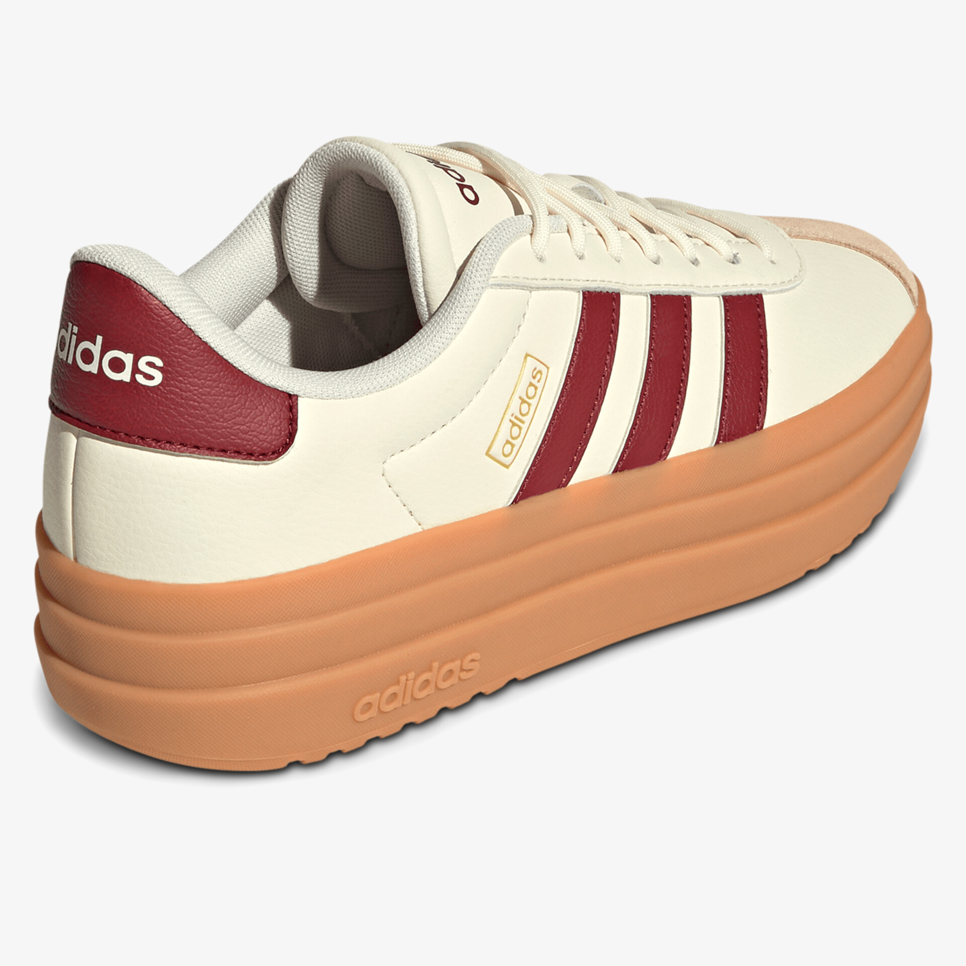 Moderner Plateau-Sneaker mit komfortabler Sohle und markanten Streifen in rot auf weißem Schuh