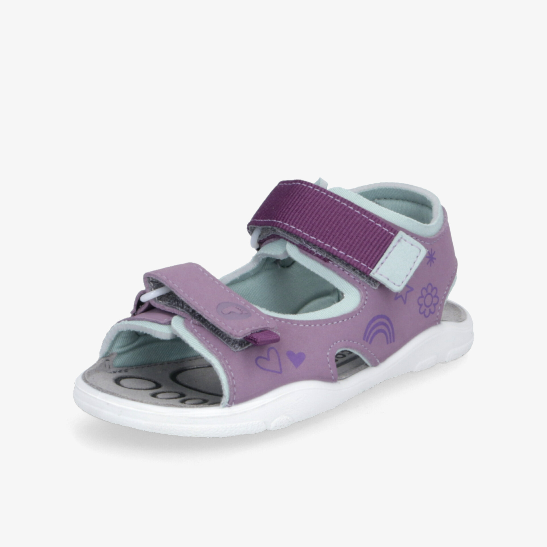 Leichte und bequeme Kinder Sandale mit rutschfester Sohle und verstellbaren Klettverschlüssen in lila