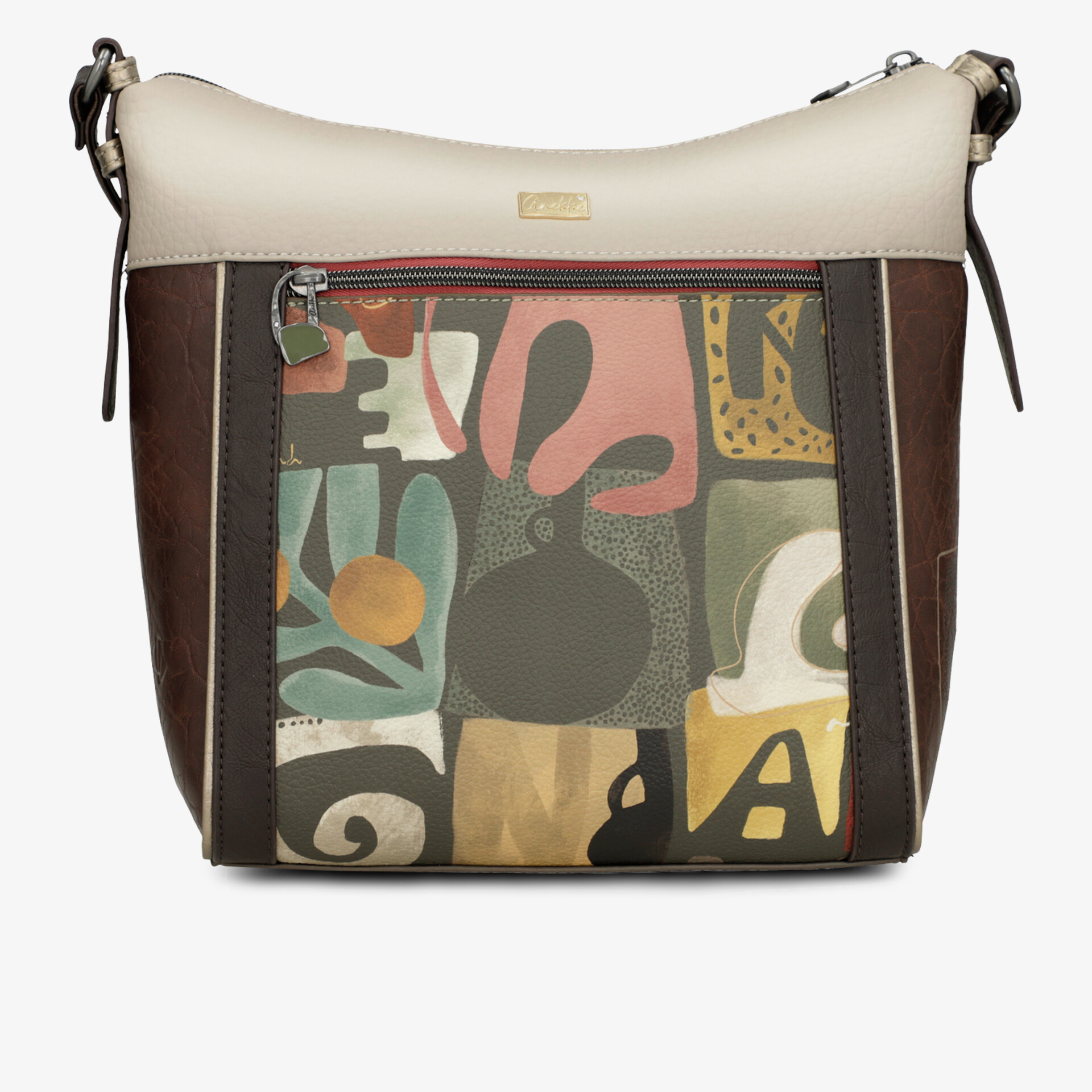 Modische Tasche mit buntem Muster und praktischem Reißverschluss, elegantes Accessoire für jeden Anlass.