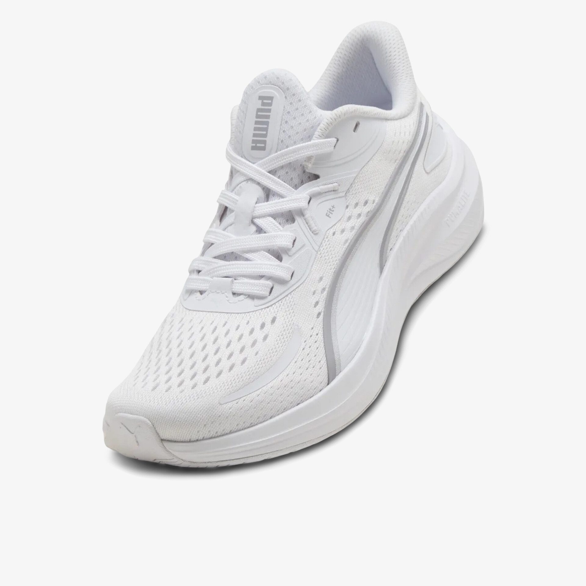 Weißer leichter Laufschuh aus atmungsaktivem Mesh mit bequemer Polsterung und sportlichem Design