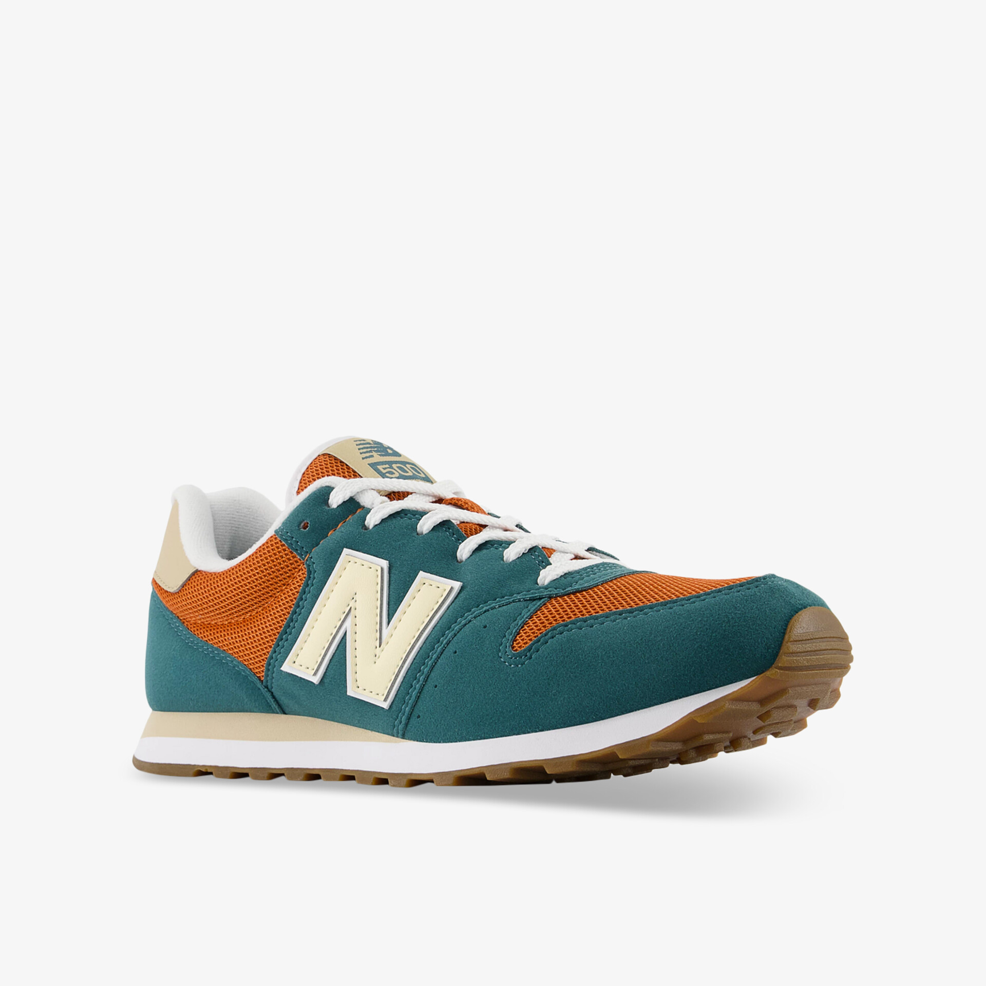 Leichter Sportschuh in Blau und Orange mit atmungsaktivem Material, rutschfester Sohle und robusten Schnürsenkeln seitlich gezeigt