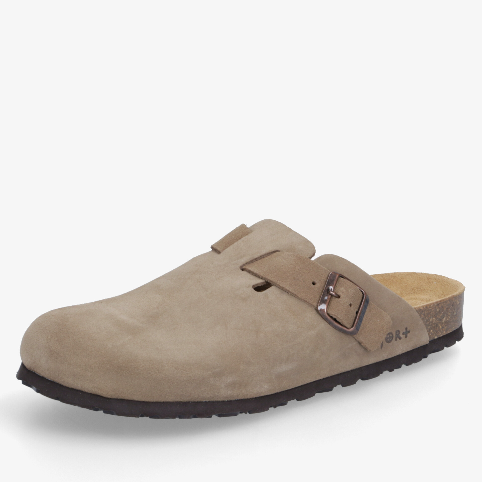 Beiger Schlupfschuh mit verstellbarer Schnalle und rutschfester Sohle für hohen Tragekomfort