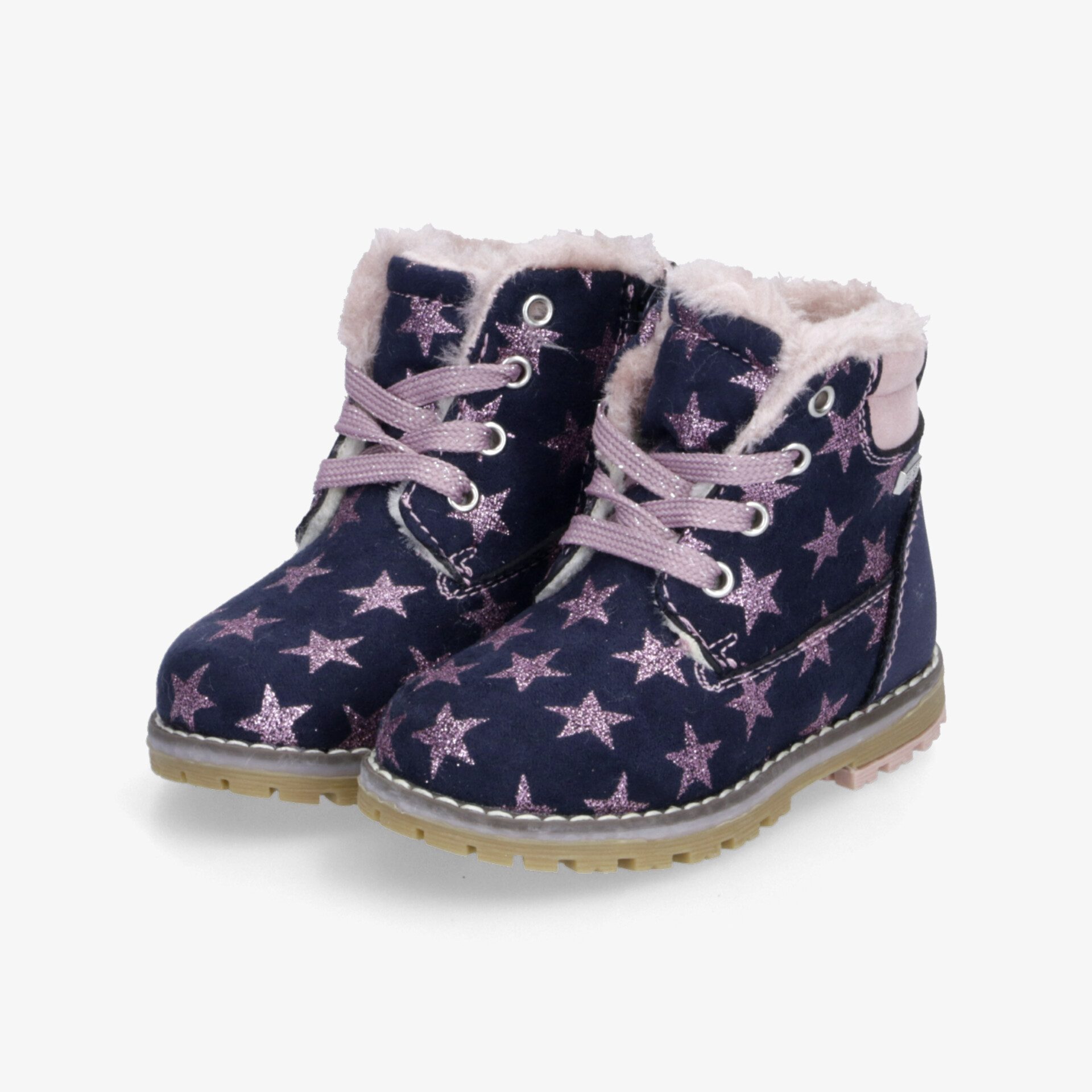 Warme Kinderstiefel in Blau mit Sternmuster und weichem Fellbesatz, langlebige Sohle und robuster Verarbeitung