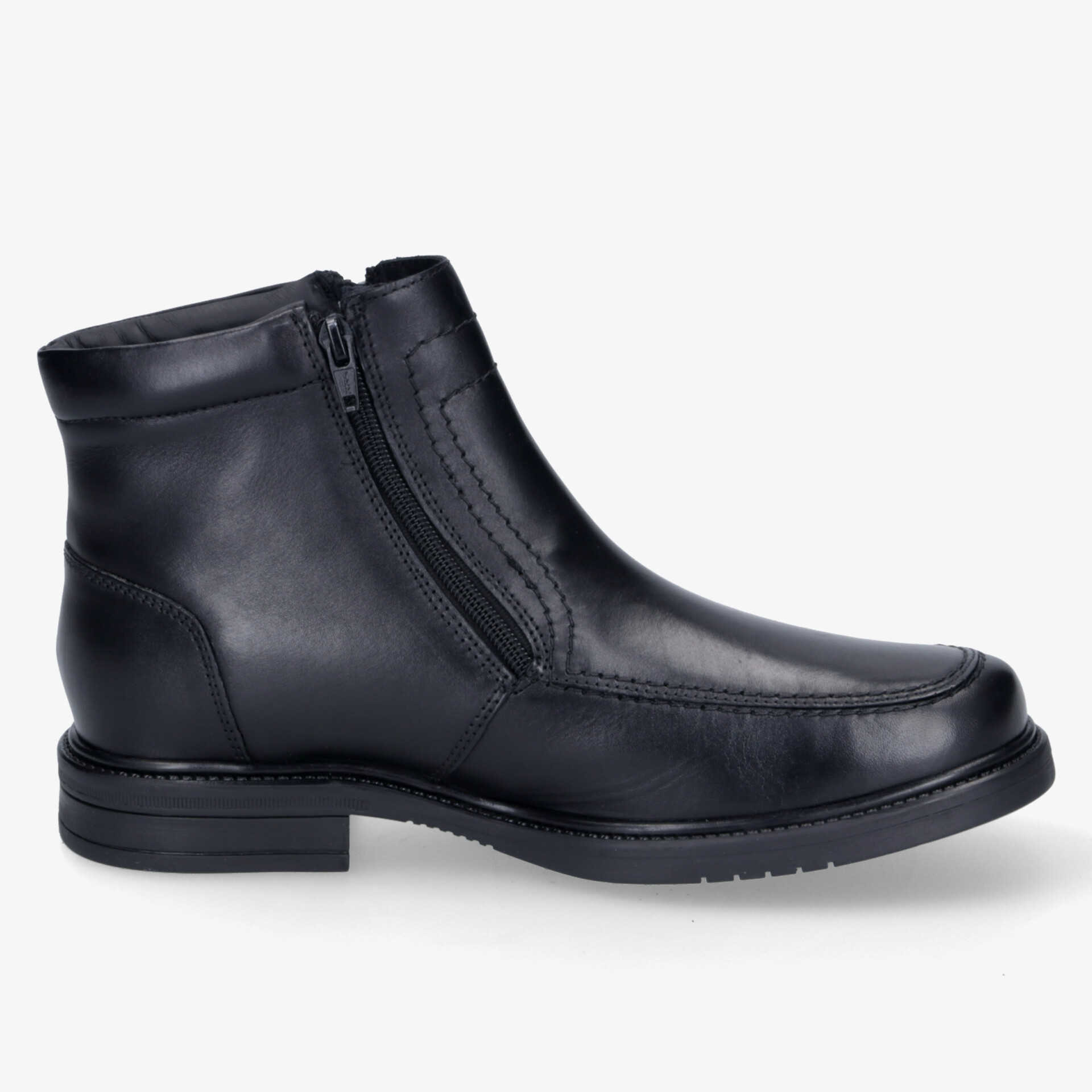 Eleganter schwarzer Stiefel aus Leder mit seitlichem Reißverschluss für Komfort und stilvollen Auftritt.