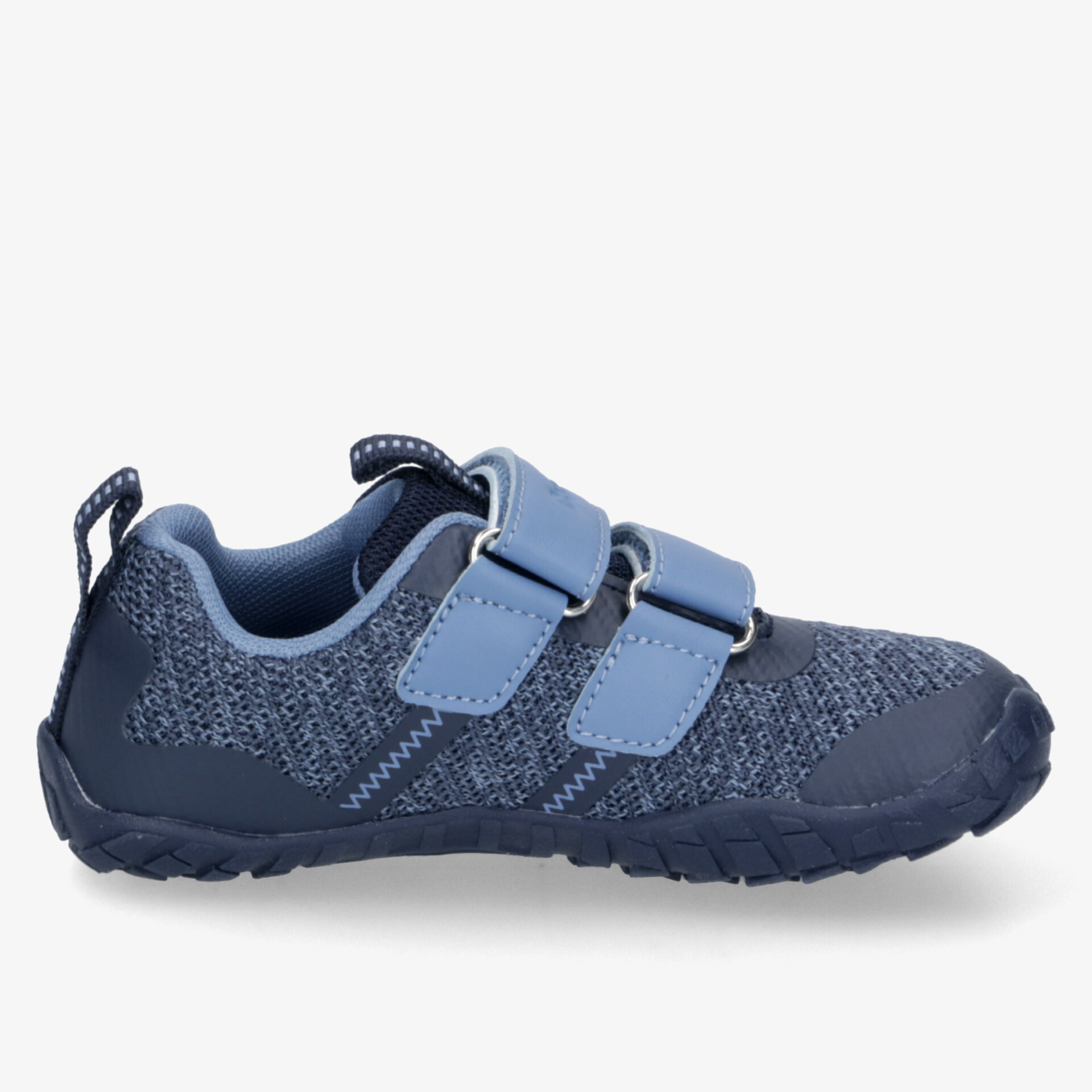Sportlicher Schuh in Blau mit Klettverschluss, ideal für Komfort und Rutschfestigkeit beim täglichen Tragen.