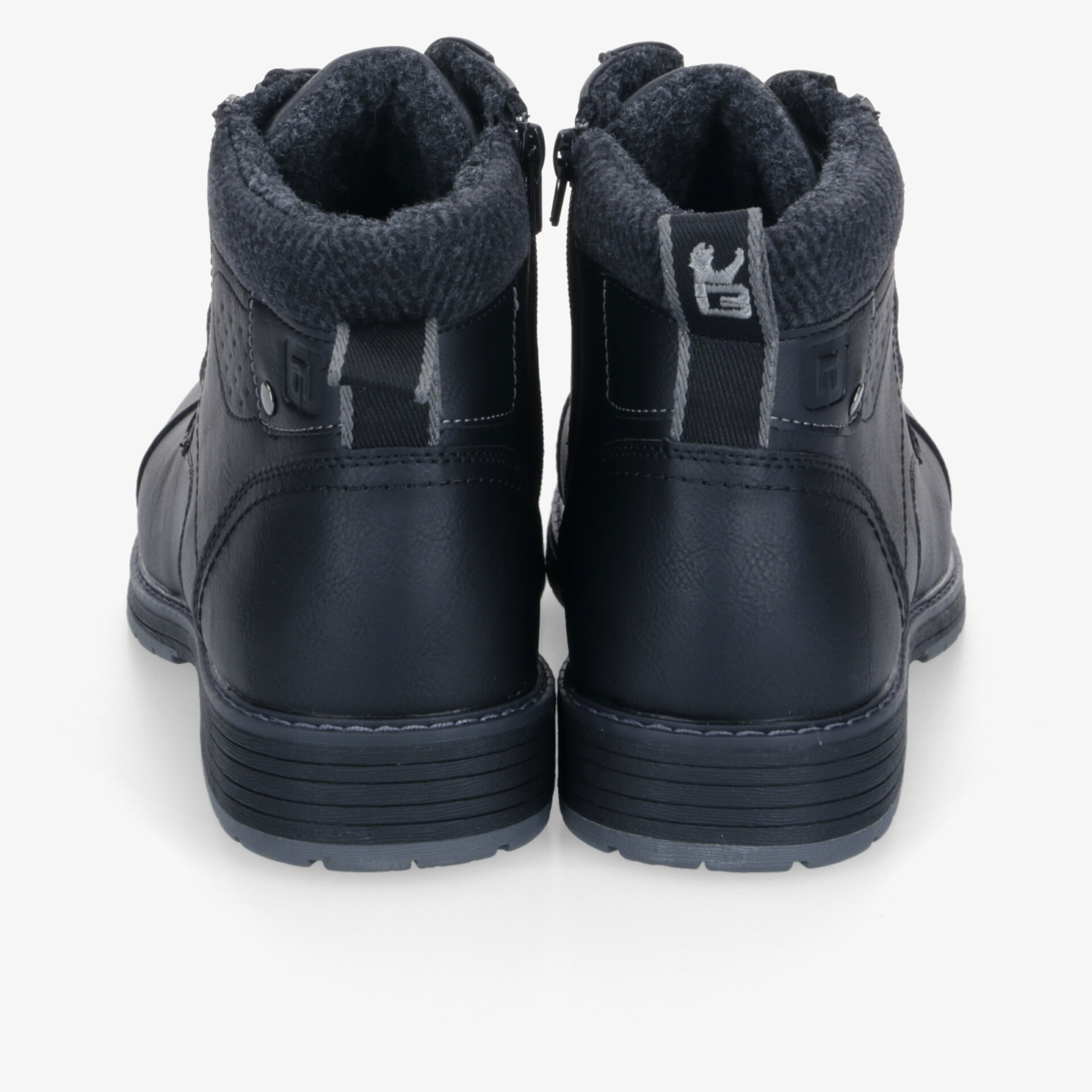 Robuste, warm gefütterte und bequeme schwarze Winterboots mit Reißverschluss und rutschfester Sohle, Rückansicht