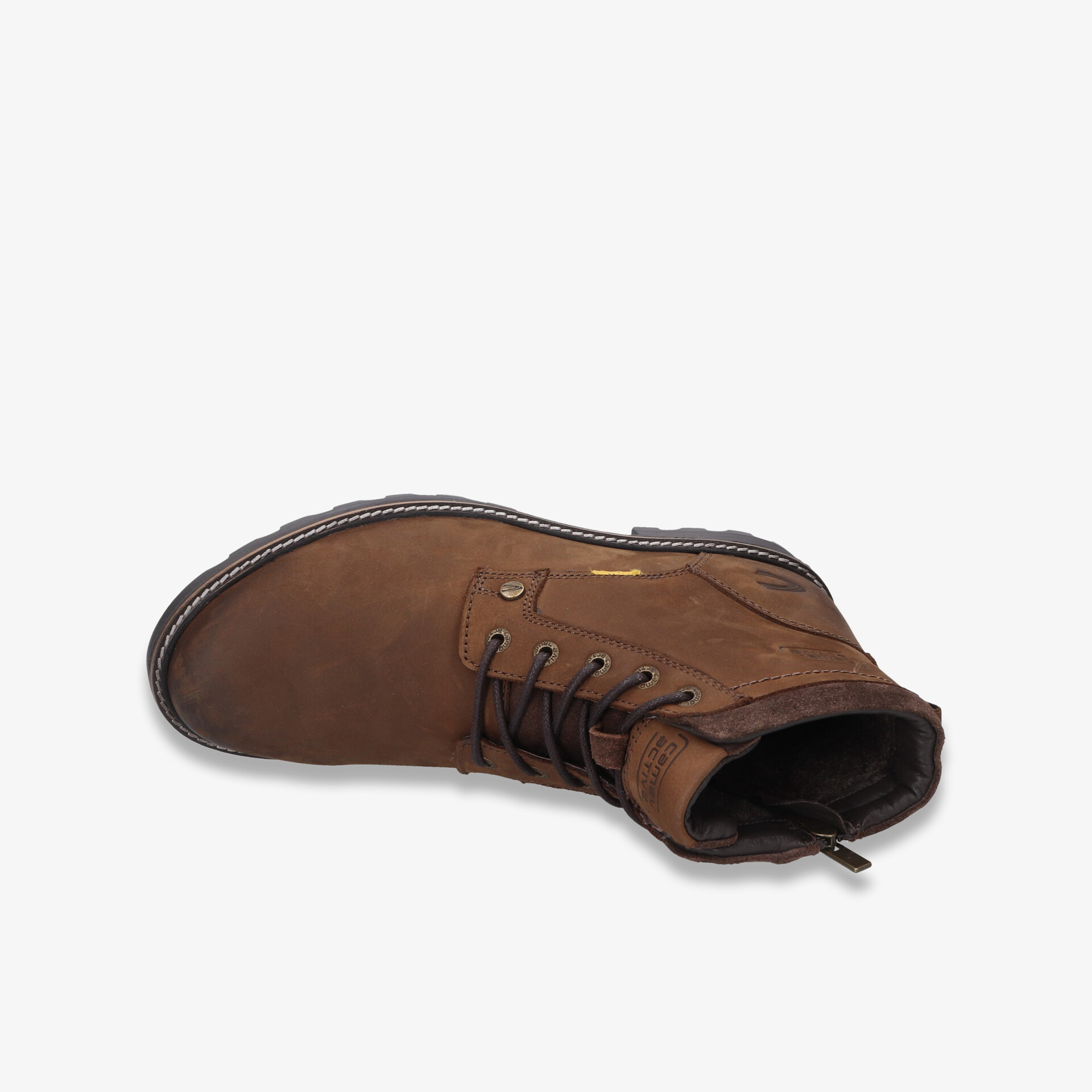 Brauner robuster Schnürstiefel aus Leder mit Reißverschluss und weicher Polsterung, gut für kalte Tage