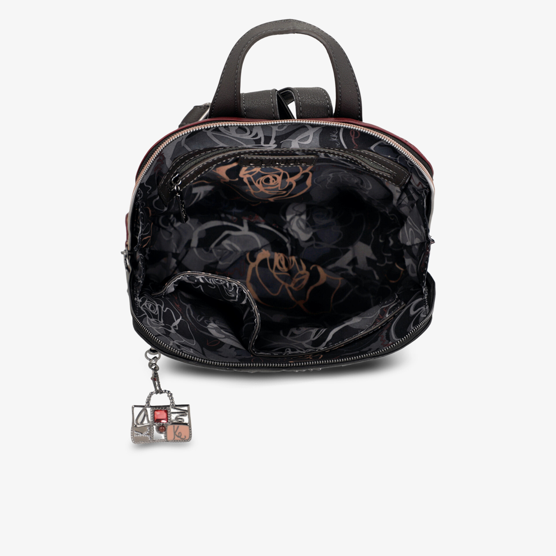 Schwarze kleine Tasche mit modischem Muster, kompakt und glänzend, inklusive Anhänger und Reißverschluss