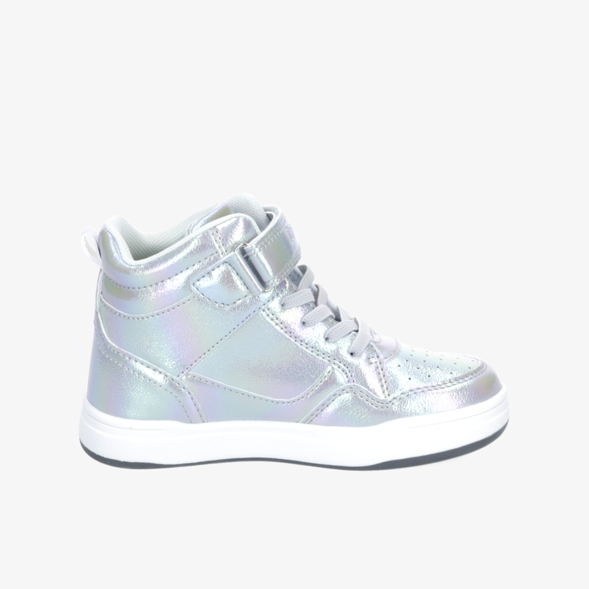 Silberner High-Top Sneaker mit gepolstertem Knöchel und praktischem Strap-Verschluss für optimalen Komfort