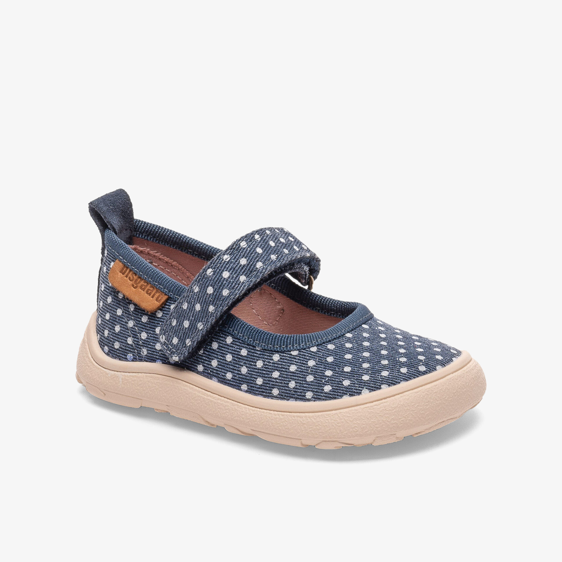 Bequemer blauer Kinderschuh mit gepolstertem Riemen und rutschfester, flexibler Sohle für optimalen Halt