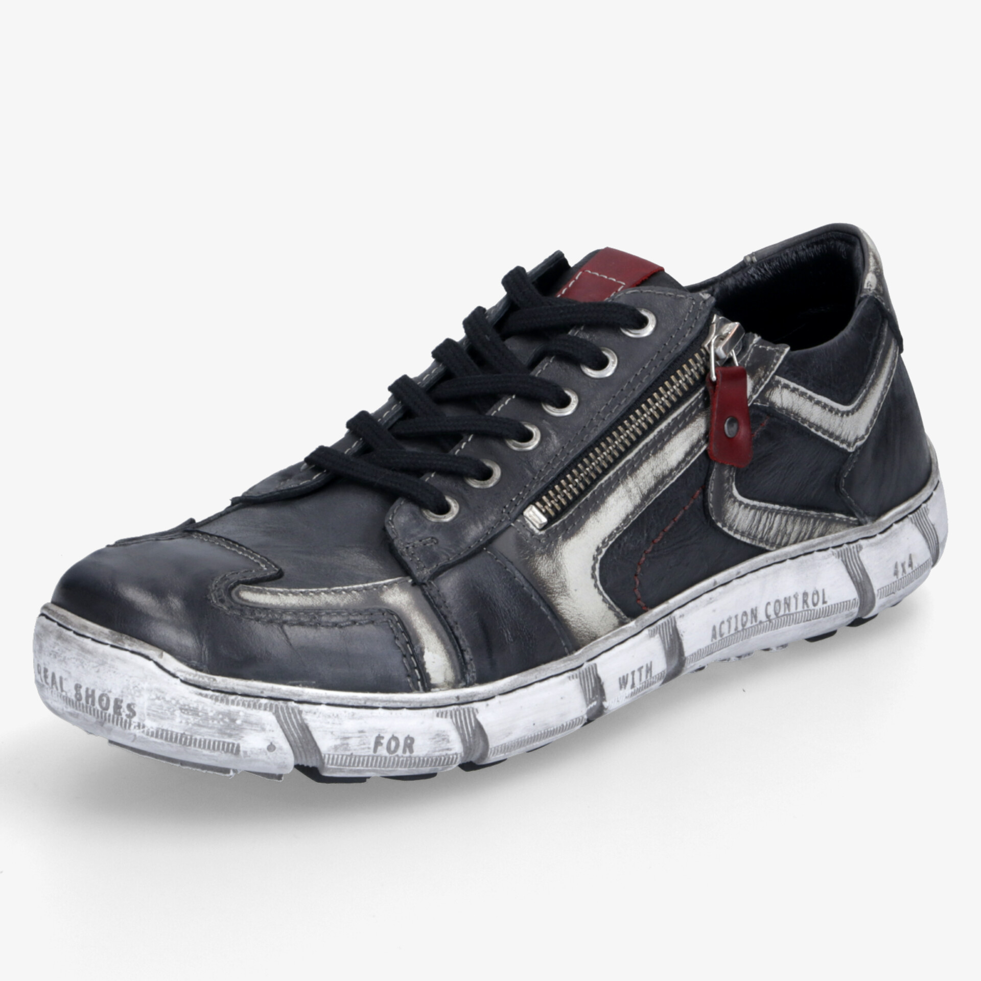 Sportlicher Sneaker mit robustem Profil, seitlichem Reißverschluss und kontrastreichen Designelementen, bequem und langlebig