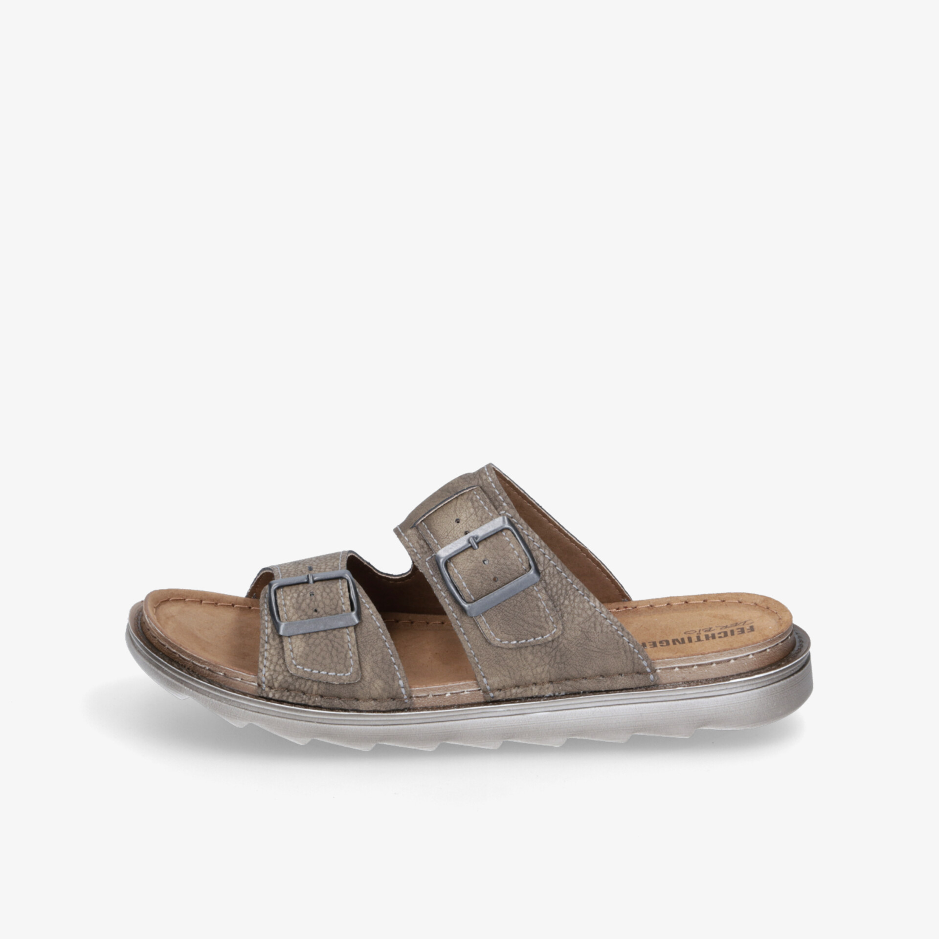 Bequeme braune Pantolette mit zwei verstellbaren Riemen und robuster Sohle für angenehmen Tragekomfort