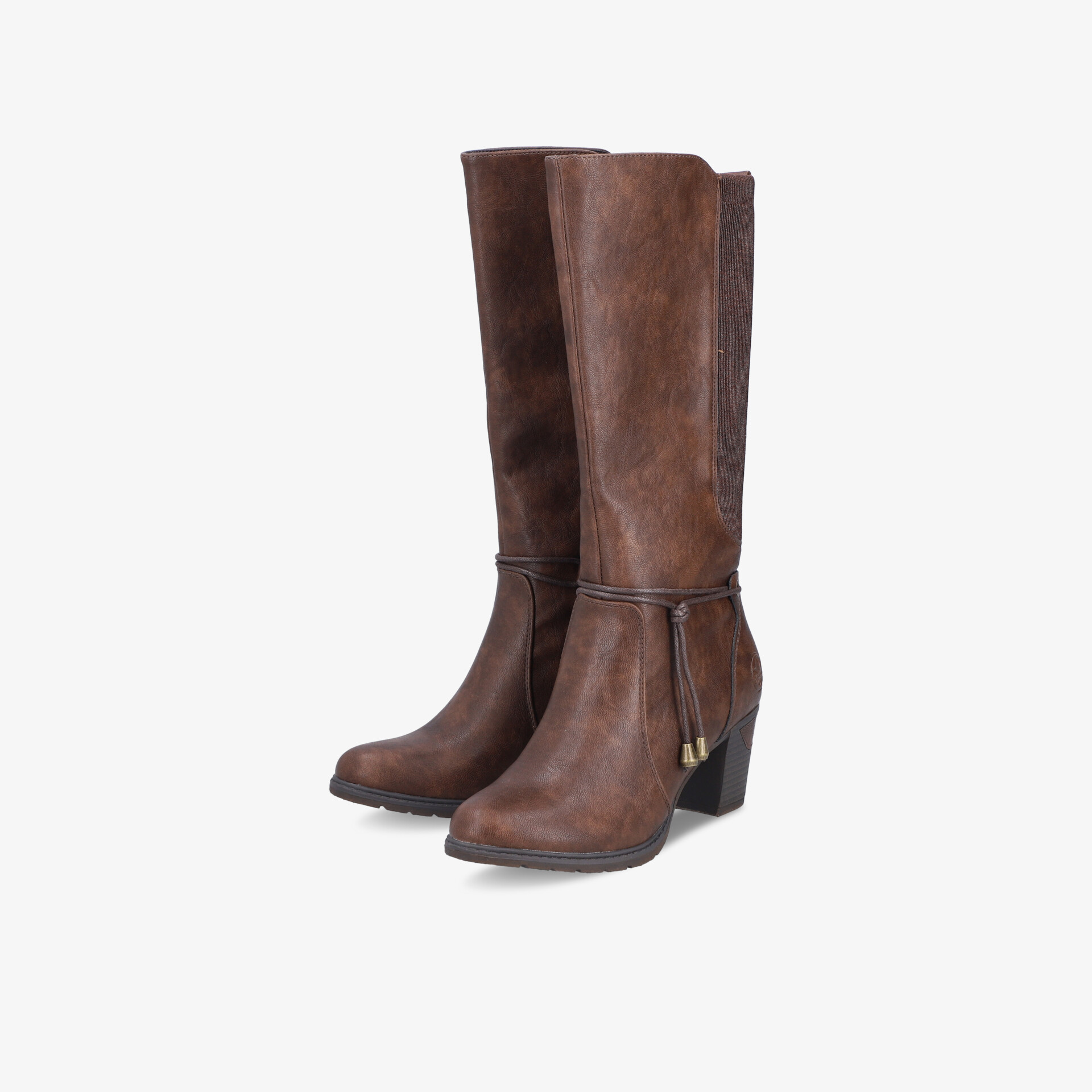 Eleganter brauner Stiefel mit hohem Absatz, mittelhoch, robustes Material und bequemem Tragekomfort