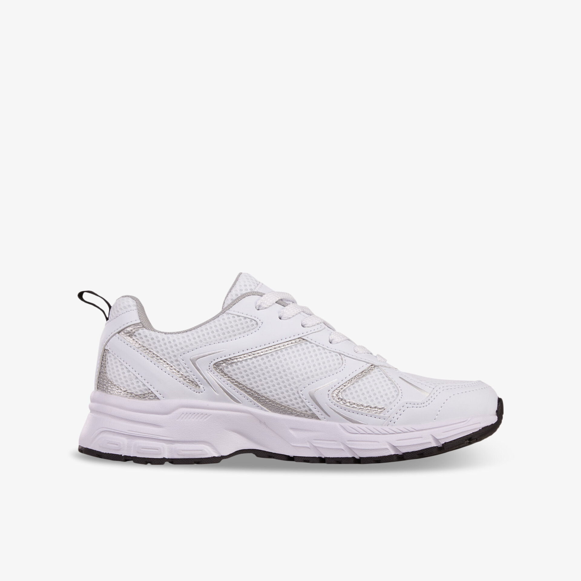 Moderner weißer Sportschuh seitliche Ansicht mit atmungsaktivem Material und bequemem Design