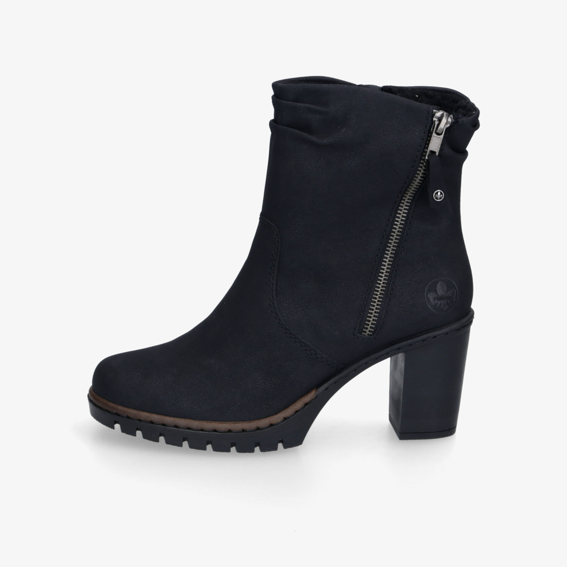 Schwarzer eleganter Stiefel mit robustem Absatz und seitlichem Reißverschluss, rutschfeste Sohle für sicheren Halt