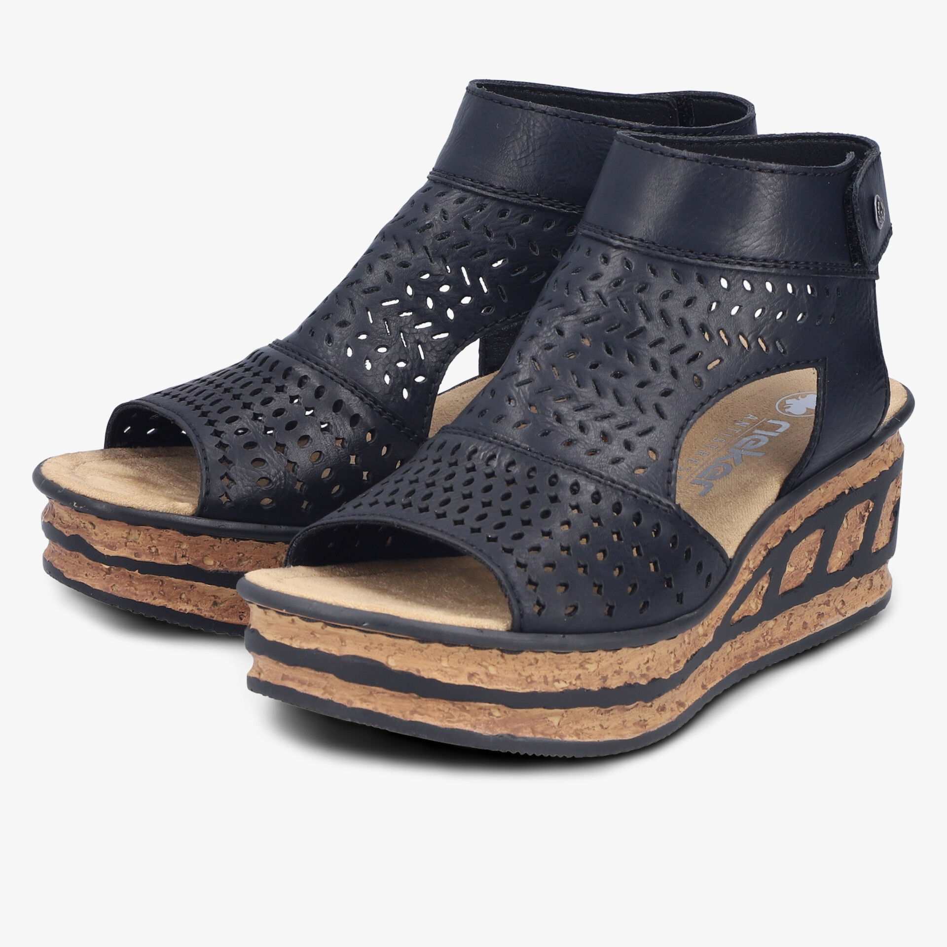 Elegante schwarze Sandalen mit Keilabsatz und atmungsaktivem Leder, ideal für komfortablen Alltag