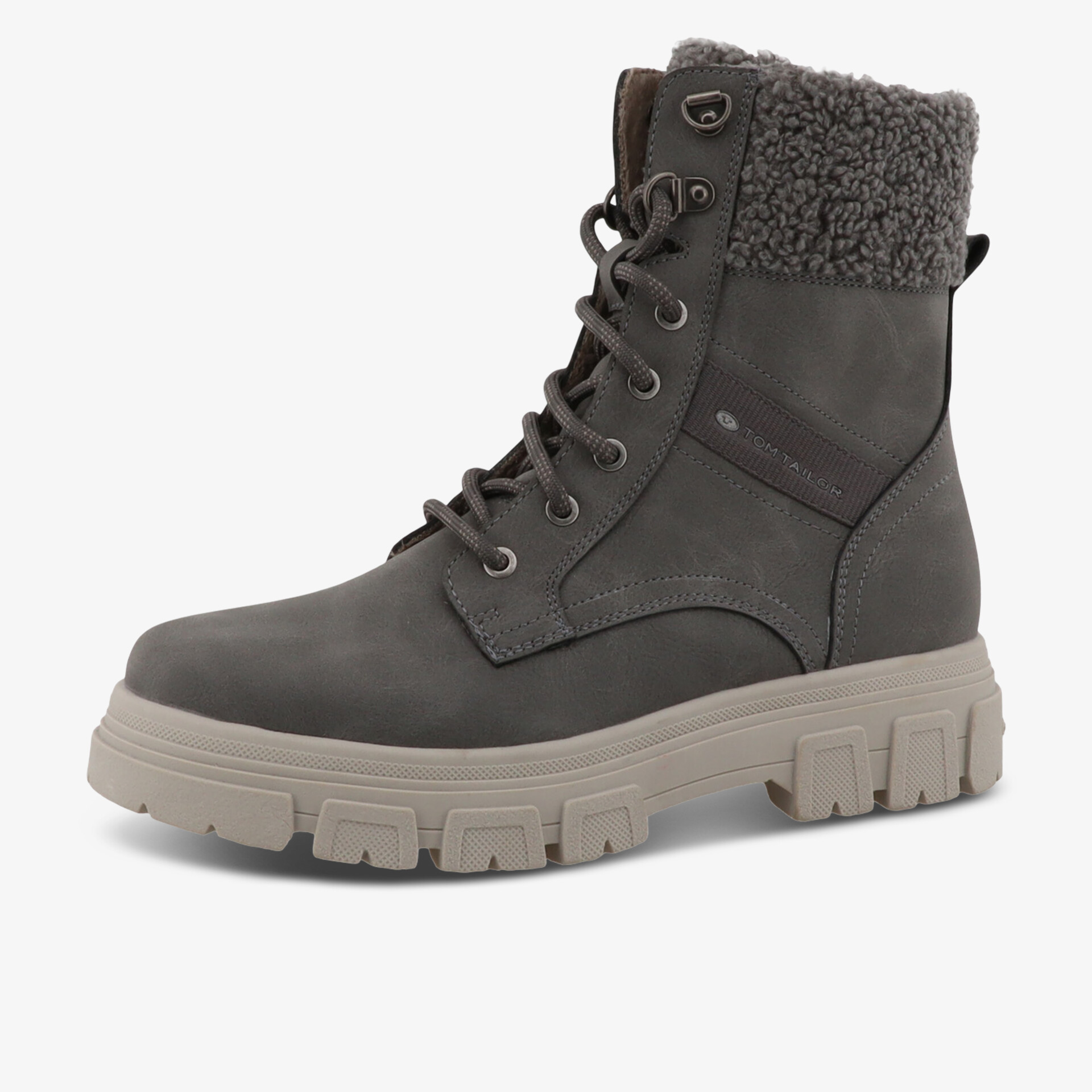 Robuster Winterstiefel mit schnürbarer Front, dickem Profil und warmem, weichem Innenfutter in dunklem Grau