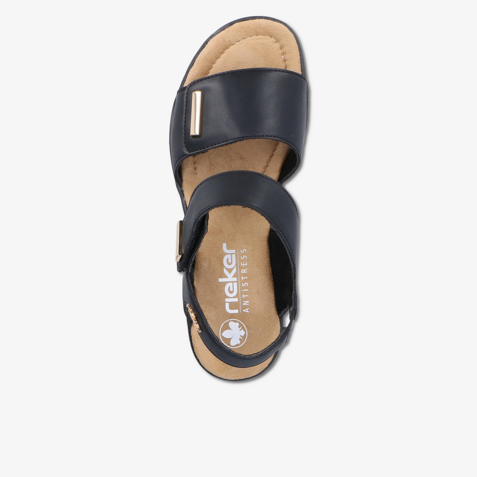 Bequeme schwarze Sandale mit verstellbarem Riemen und weichem Fußbett aus hochwertigem Leder