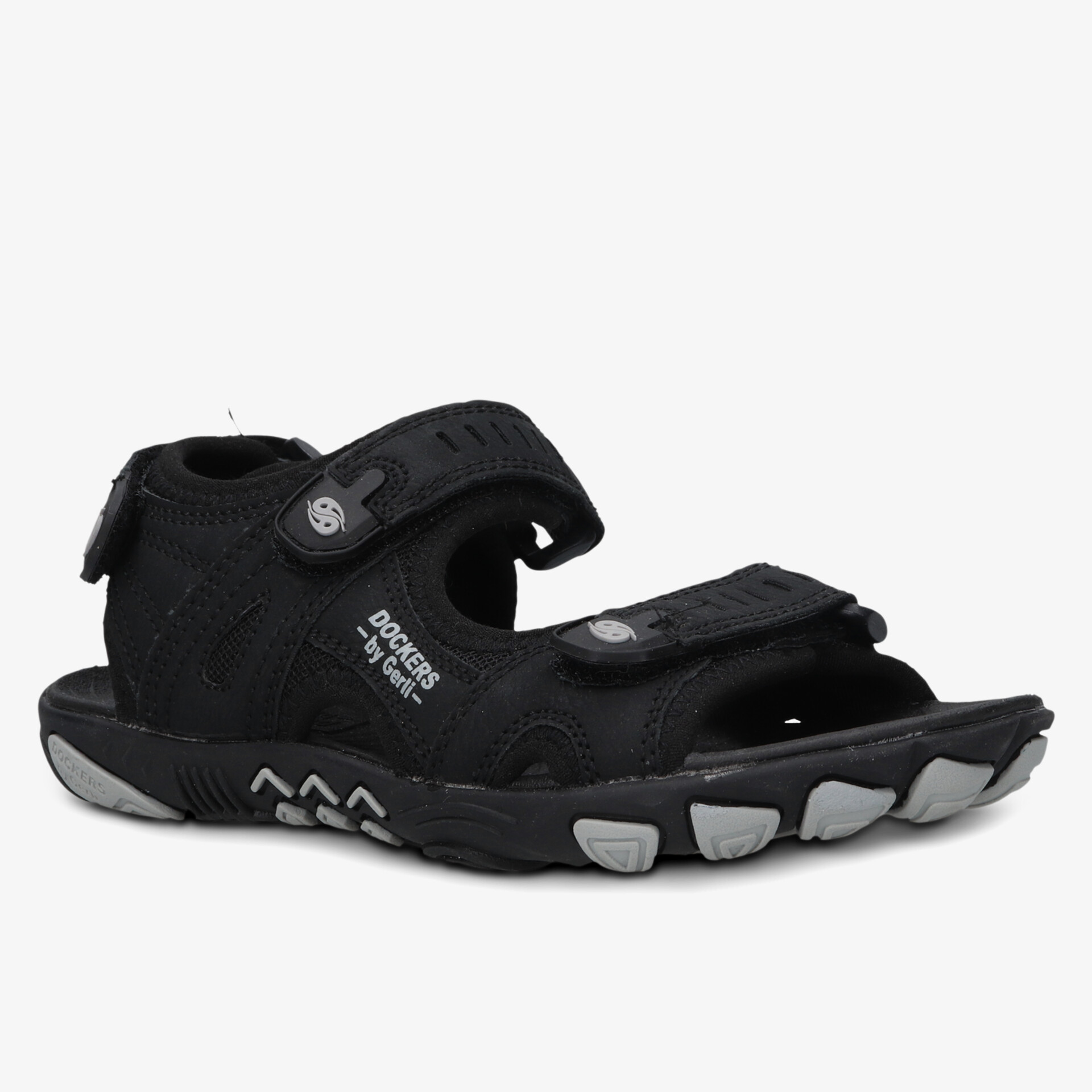 Bequeme schwarze Sandale mit verstellbaren Klettverschlüssen und rutschfester, robuster Sohle