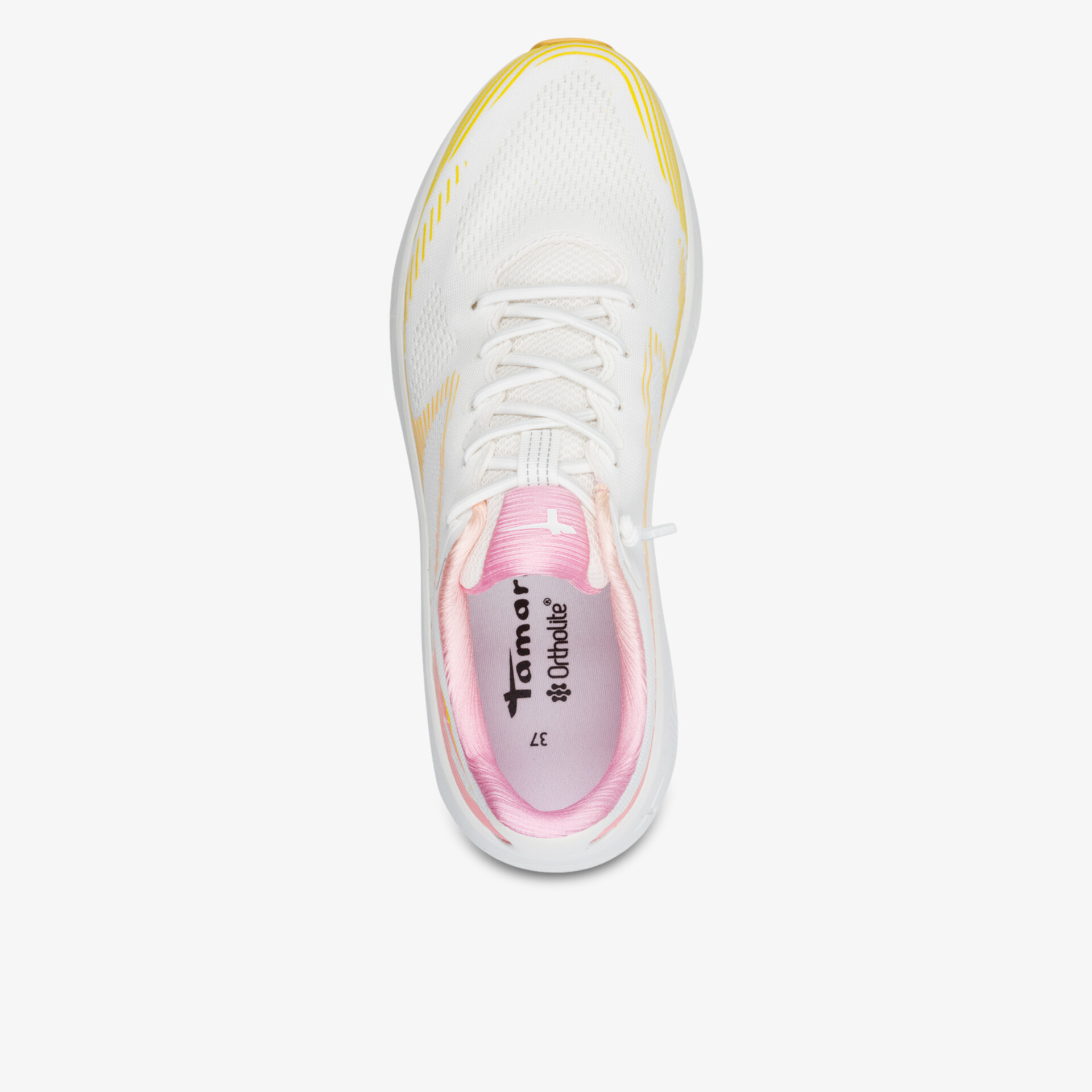 leichter Sportschuh in heller Farbe mit atmungsaktivem Material und bequemer Passform von oben gesehen