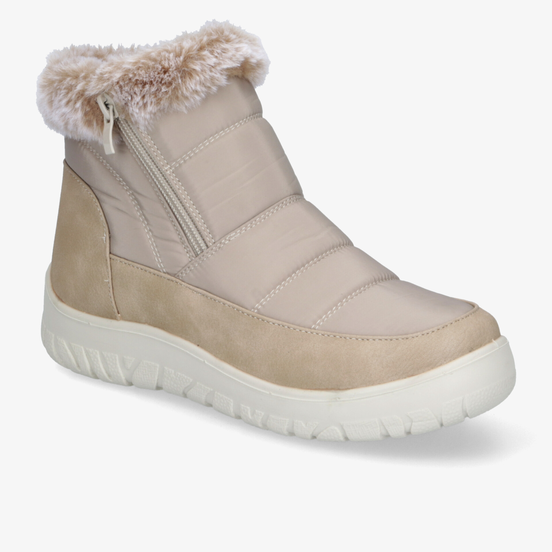 Beiger Winterstiefel mit weichem Fellfutter, rutschfester Sohle und komfortablem Design für warme Füße