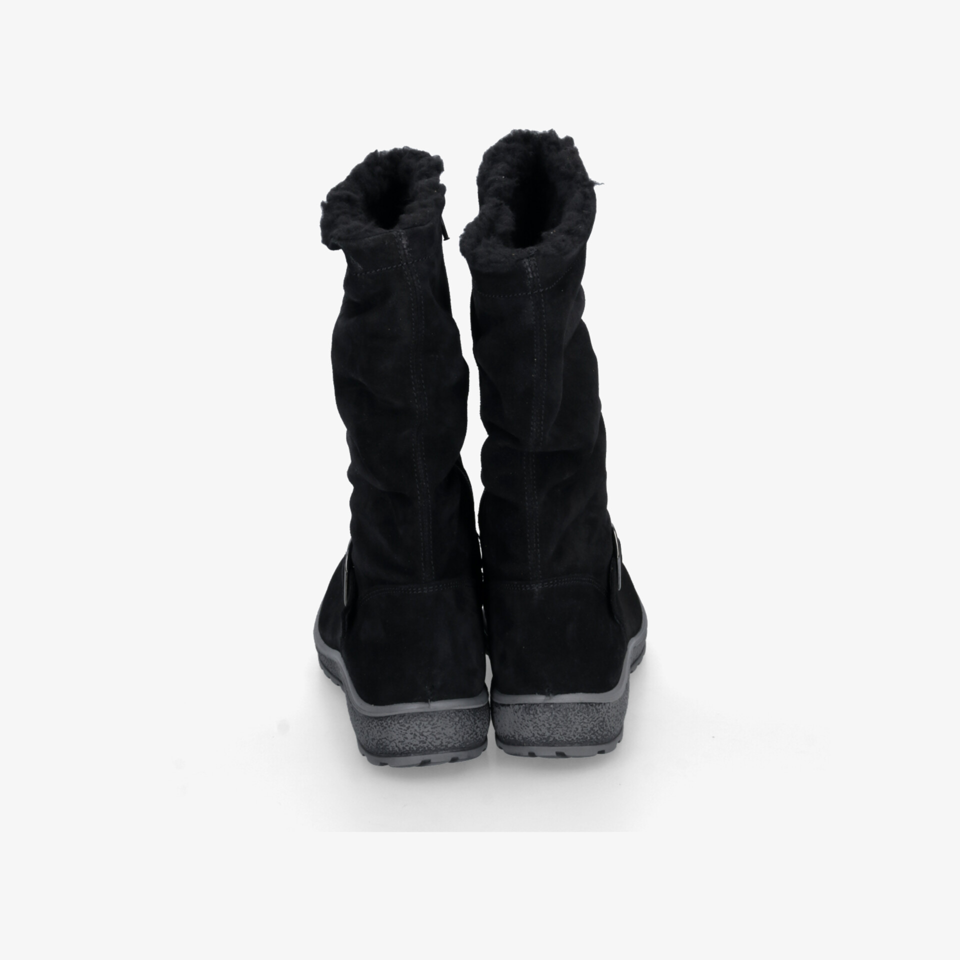 Schwarze Stiefel mit hohem Schaft und warmem Innenfutter zeigen robuste Absätze für sicheren Halt