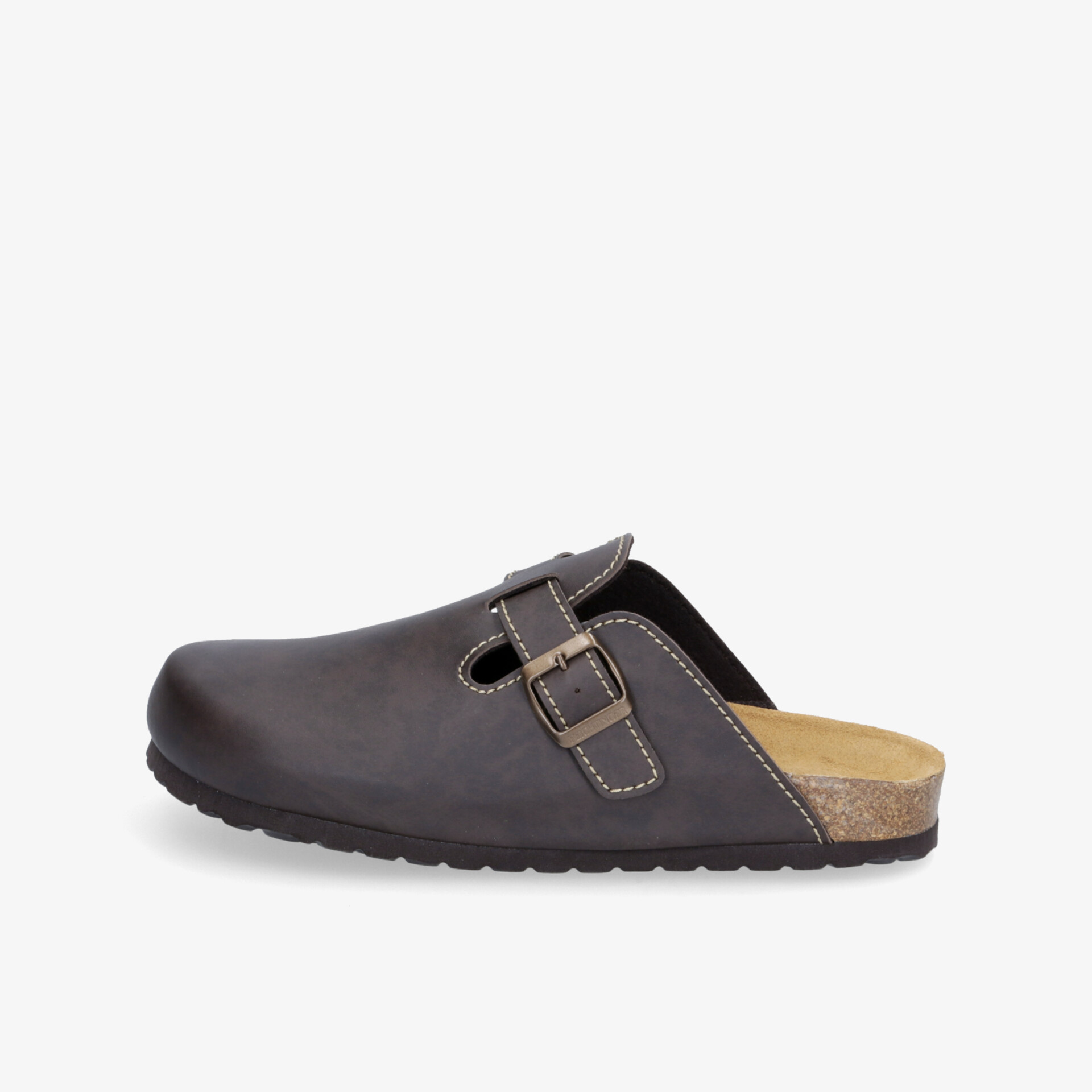 Hochwertiger, komfortabler Clog in Dunkelbraun mit ergonomischem Design und verstellbarer Schnalle.