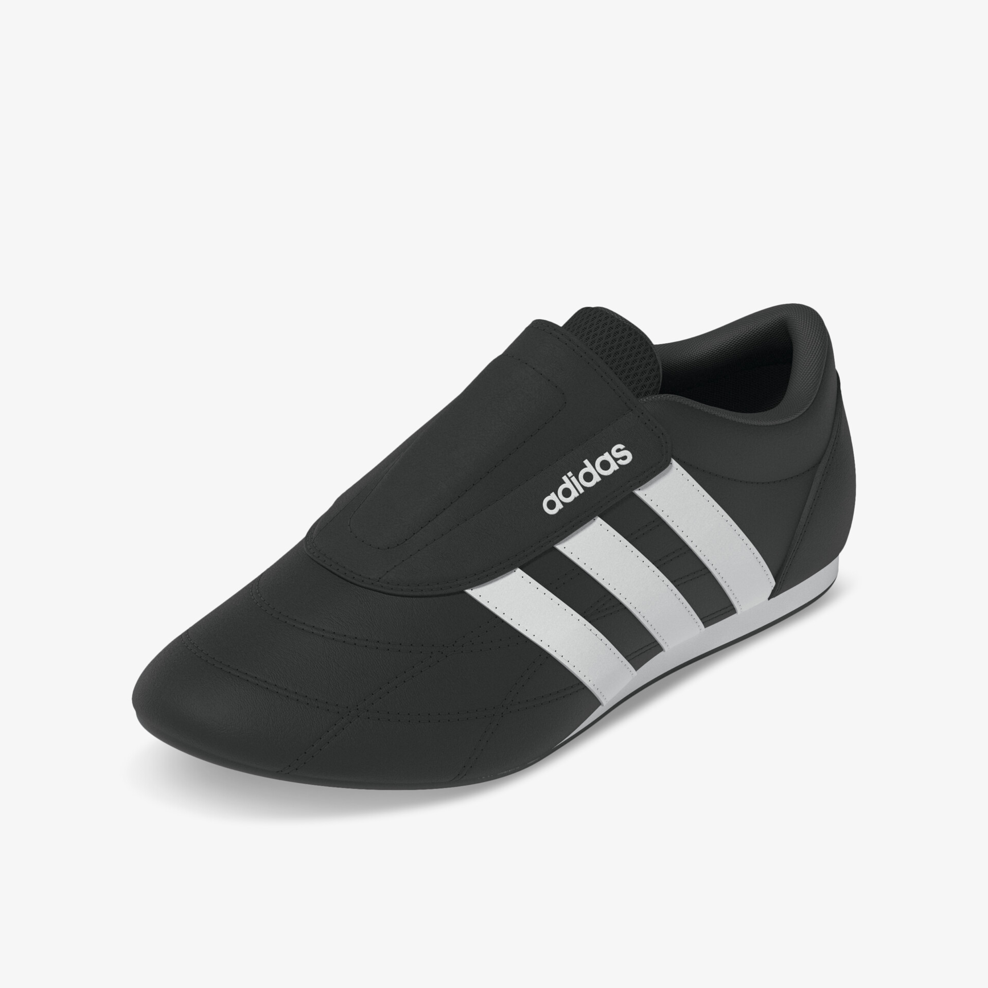Leichter und bequemer Adidas Schuh in schwarzem Design mit weißem Logo, flexibel und sportlich, schräg vorne