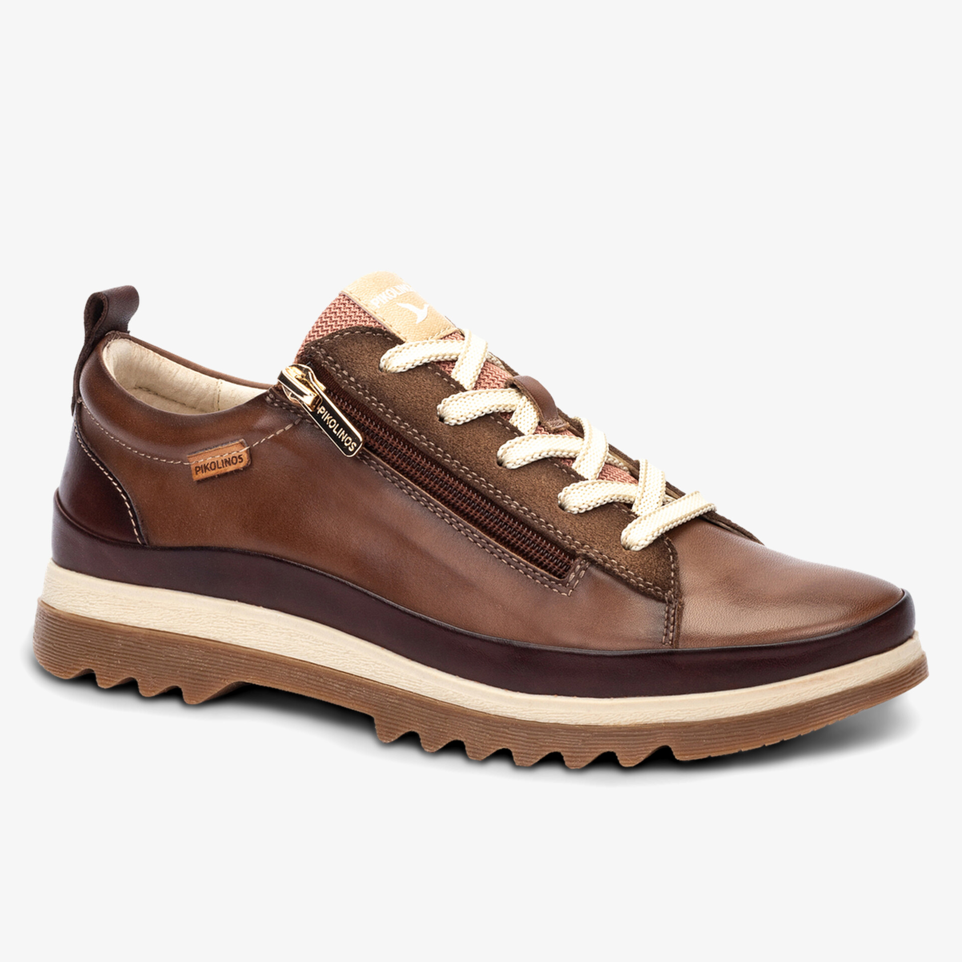 Brauner Lederschuh mit seitlichem Reißverschluss, robuster Profilsohle und sportivem Design für hohen Tragekomfort