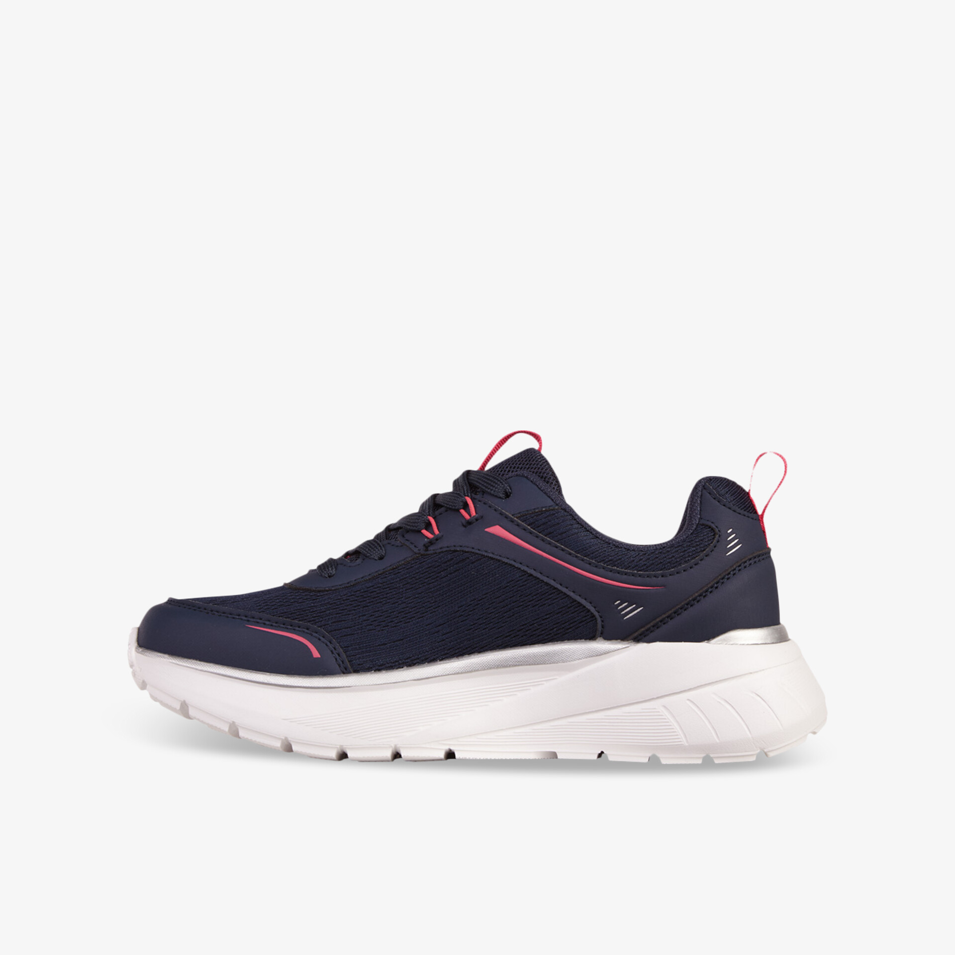 Leichter, sportlicher Sneaker in Schwarz mit weißer Sohle und roten Akzenten, flexiblem und rutschfestem Design
