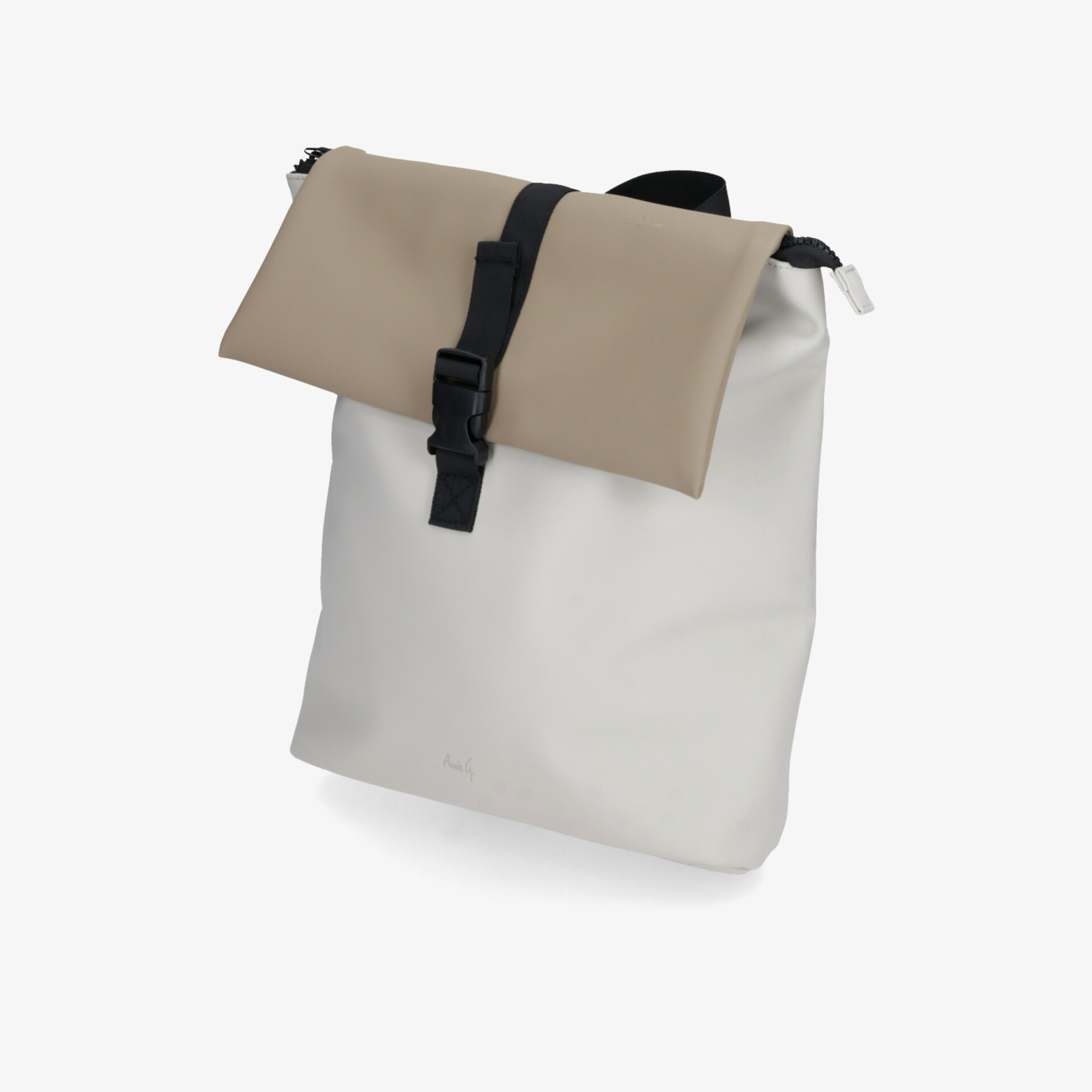 Leichter, moderner Rucksack mit sicherer Schnalle und funktionalem faltbarem Design in Beige und Weiß