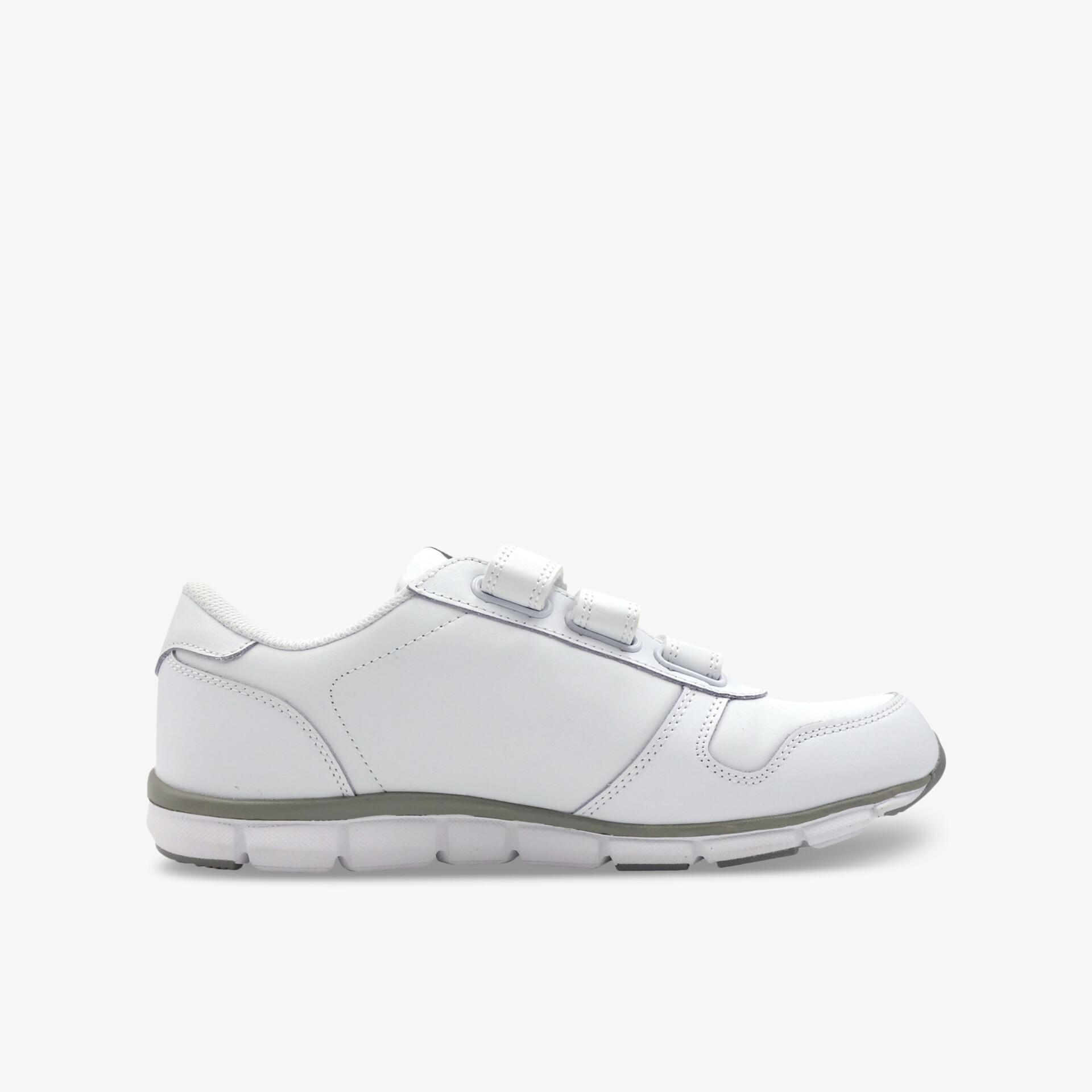 Moderner weißer Sneaker mit Klettverschluss und gepolsterter Sohle für optimalen Komfort und sportlichen Stil.