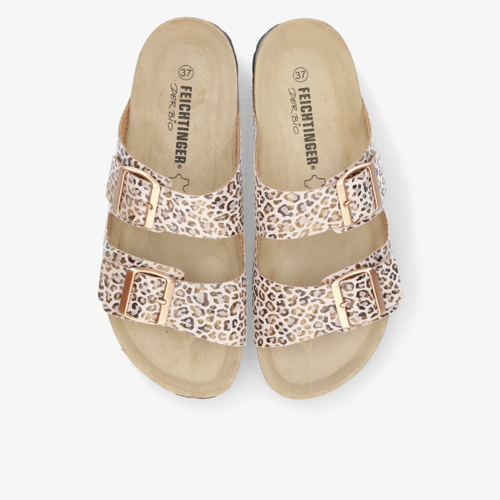 Leichtes Paar Pantolette mit verstellbaren Schnallen und weichem Fußbett in modischem Leopardenmuster, Draufsicht