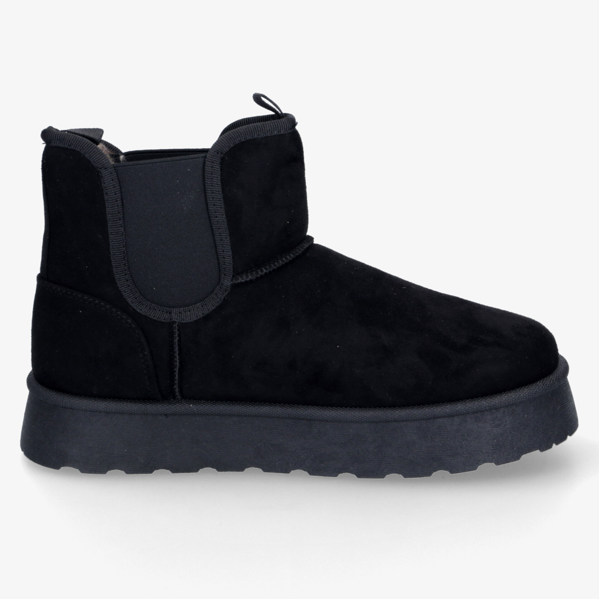 Schwarzer warmer Winter-Boot mit komfortabler Passform und rutschfester Gummisohle seitlich