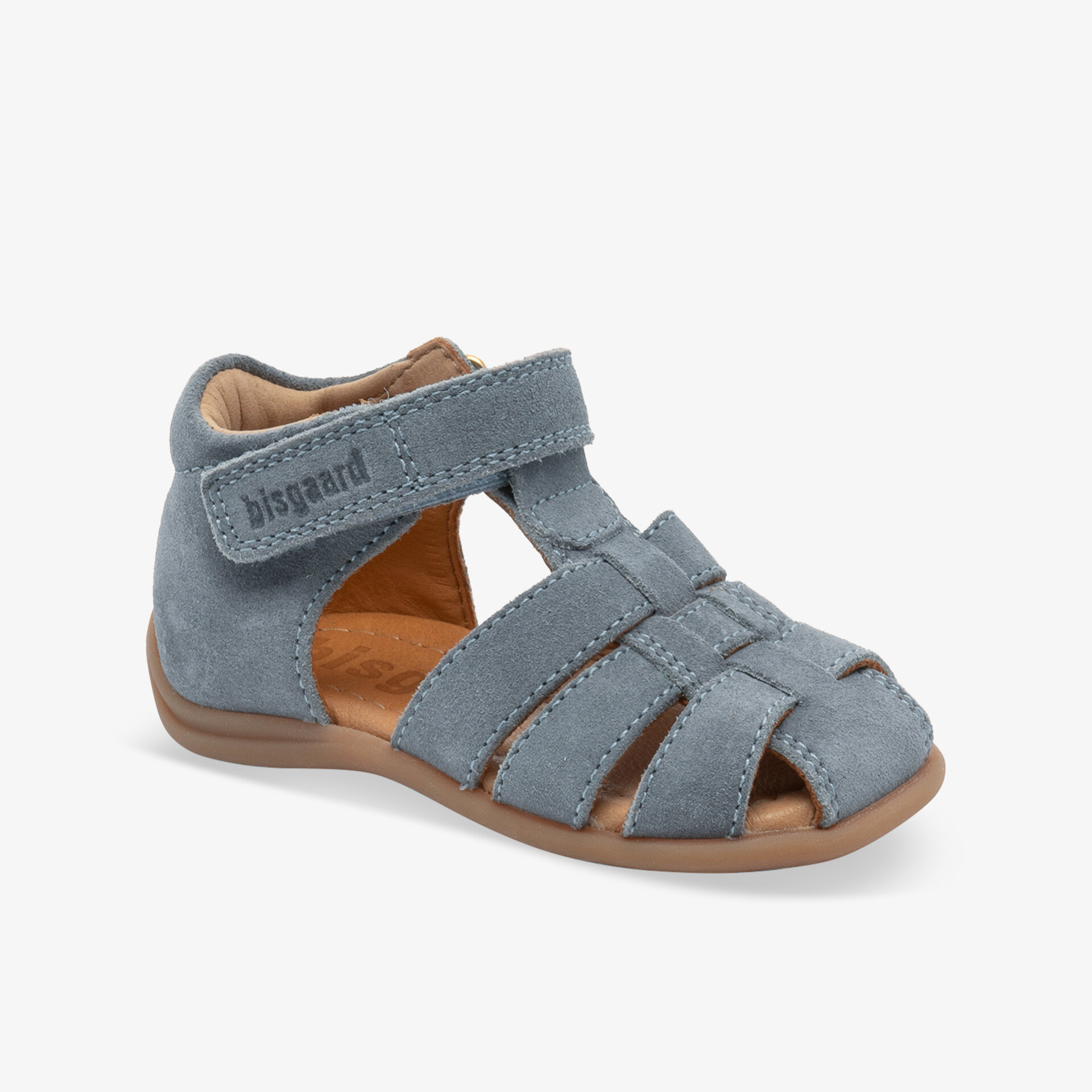 Graue geschlossene Kindersandale mit flexiblem Klettverschluss und atmungsaktiven, weichen Materialien