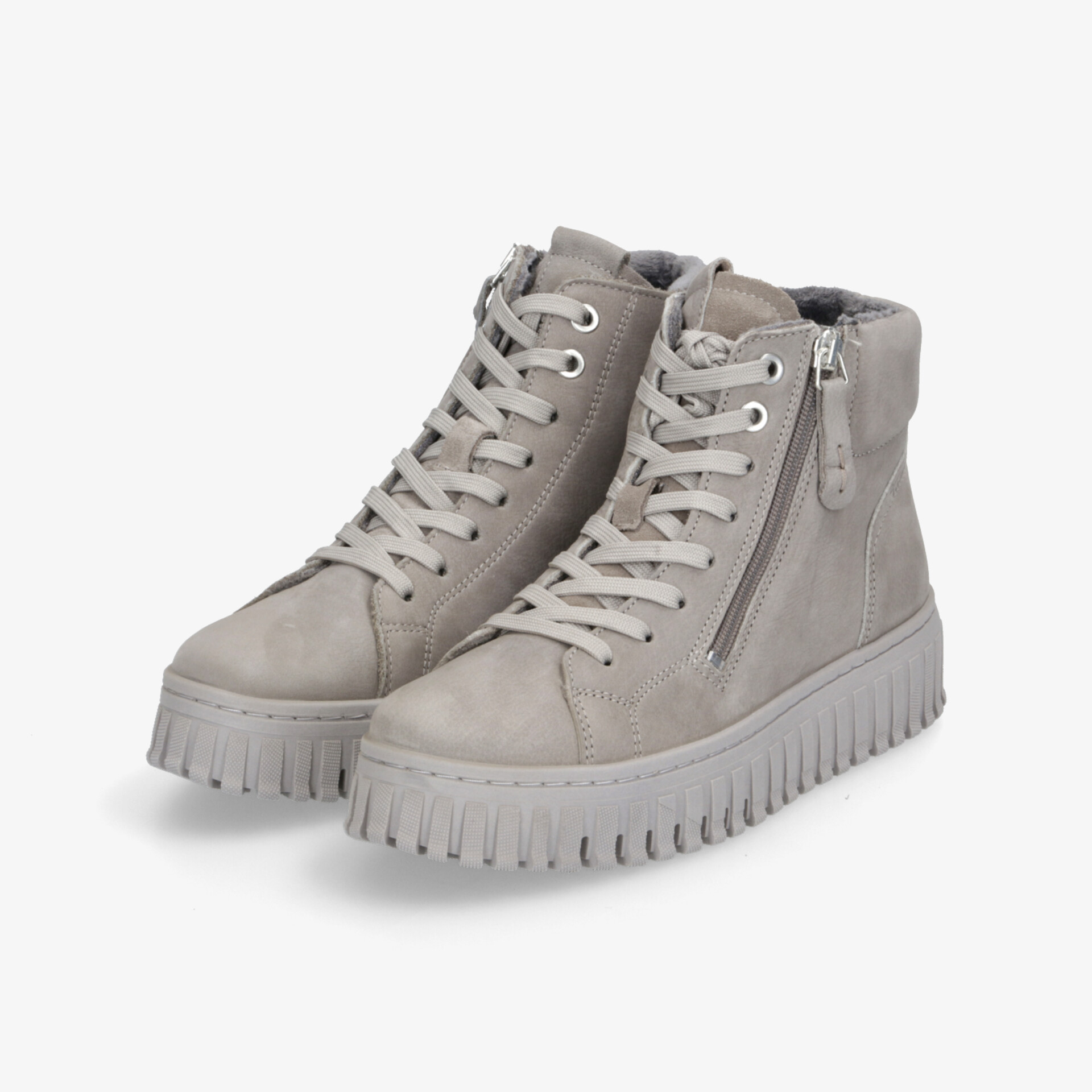 Stylische graue halbhohe Sneaker mit praktischem Reißverschluss und rutschfester Sohle für hohen Tragekomfort