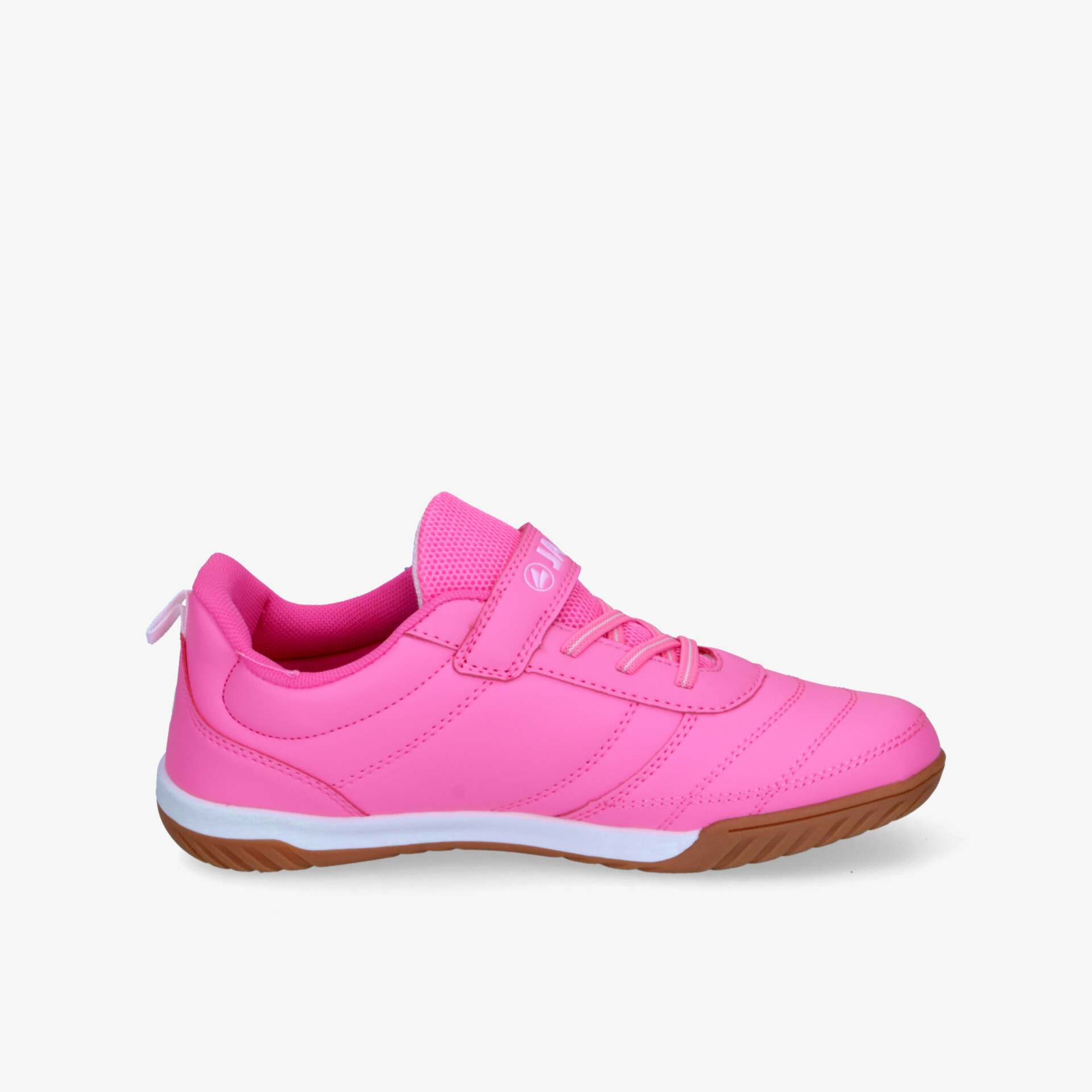 Seitlich sichtbarer pinker Sportschuh mit Klettverschluss, leichter und bequemer Schuh für aktiven Einsatz