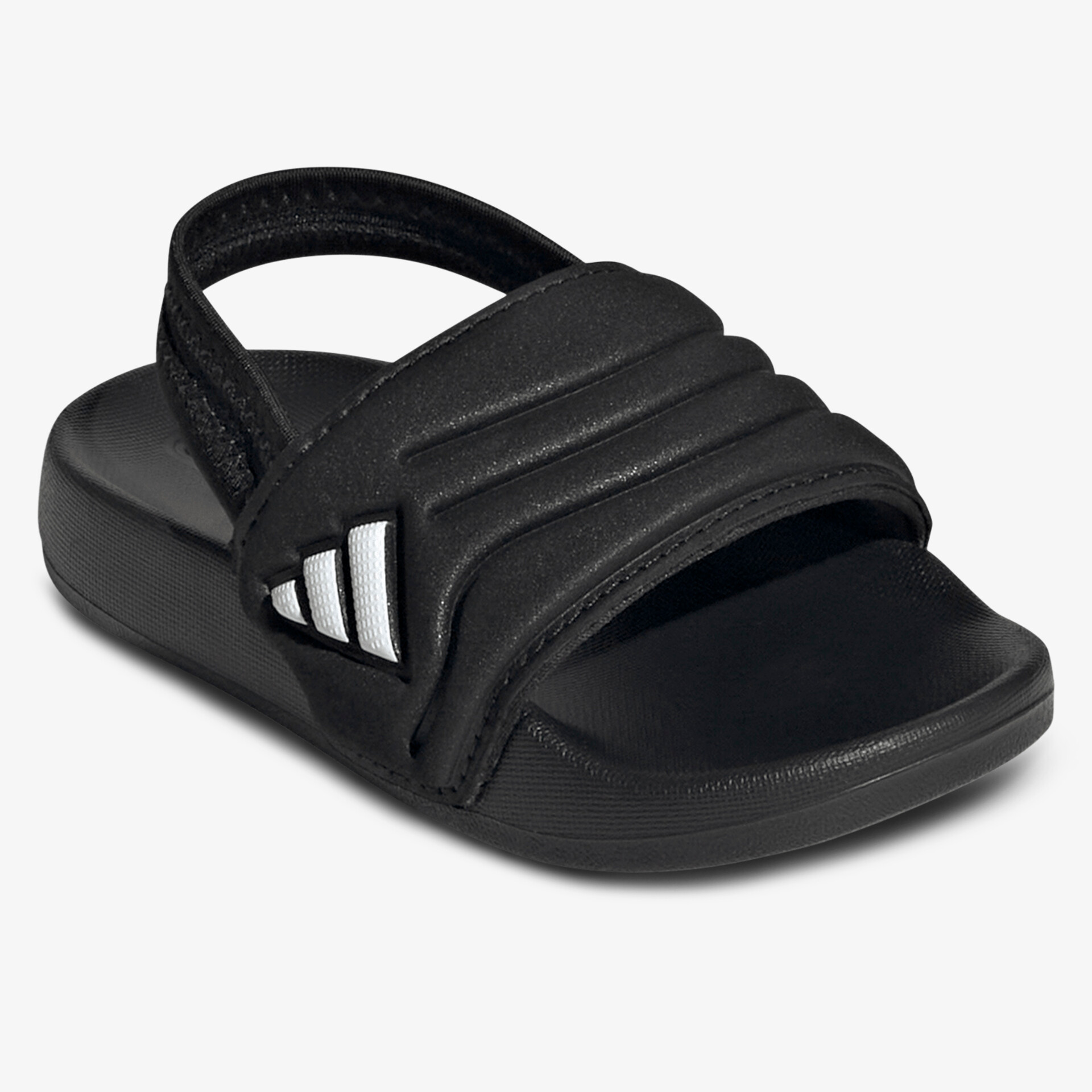 Bequeme schwarze Sandale mit gepolstertem Riemen und rutschfester Sohle für sportlichen Komfort