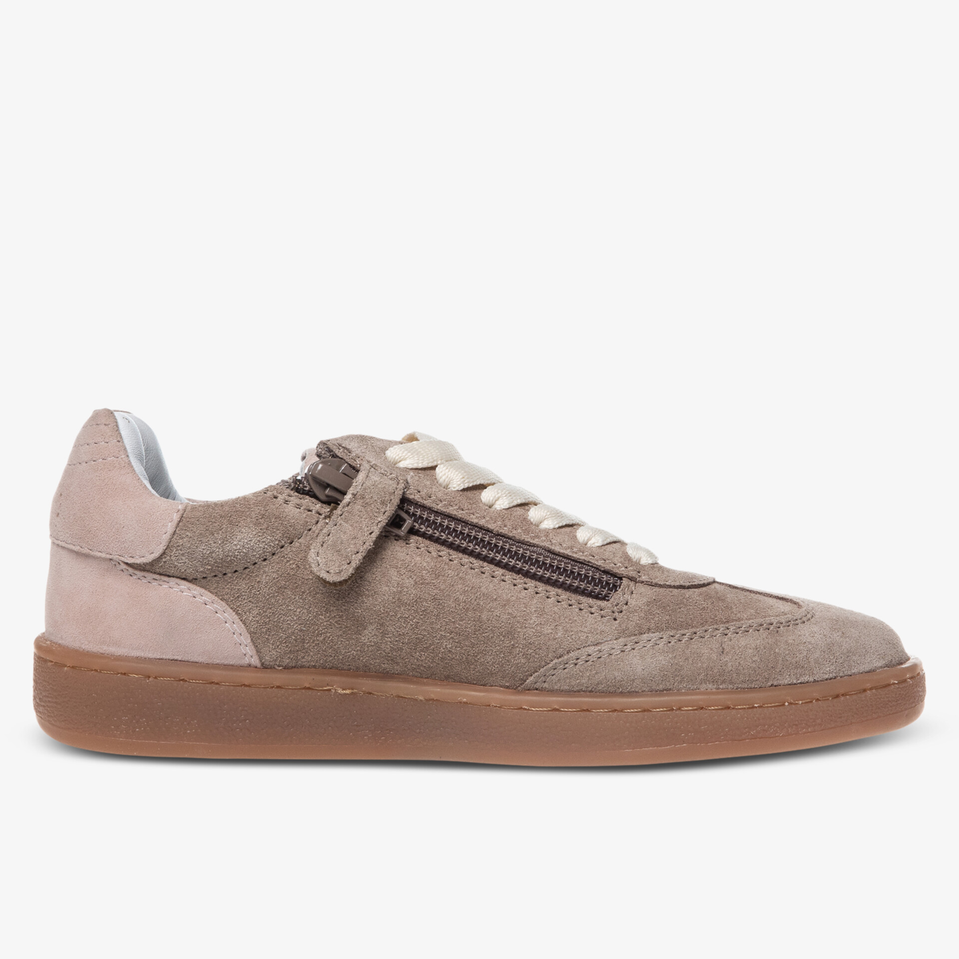Elegante Wildleder-Sneaker mit bequemer Gummisohle und seitlichem Reißverschluss.