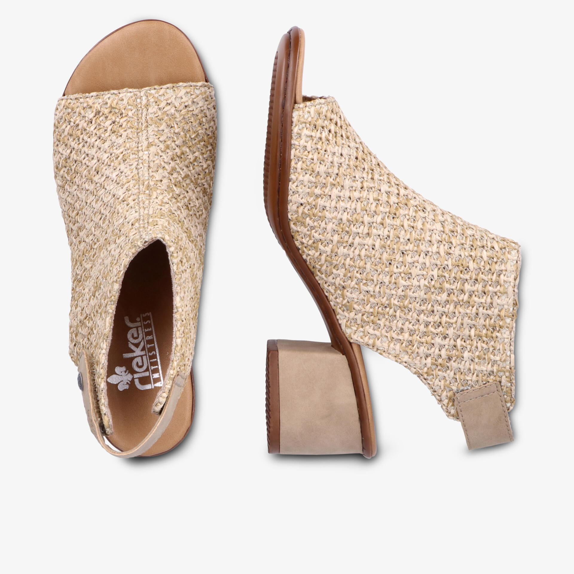 Bequemer offener Schuh mit geflochtenem Obermaterial und stabilem Blockabsatz, ideal für warme Tage