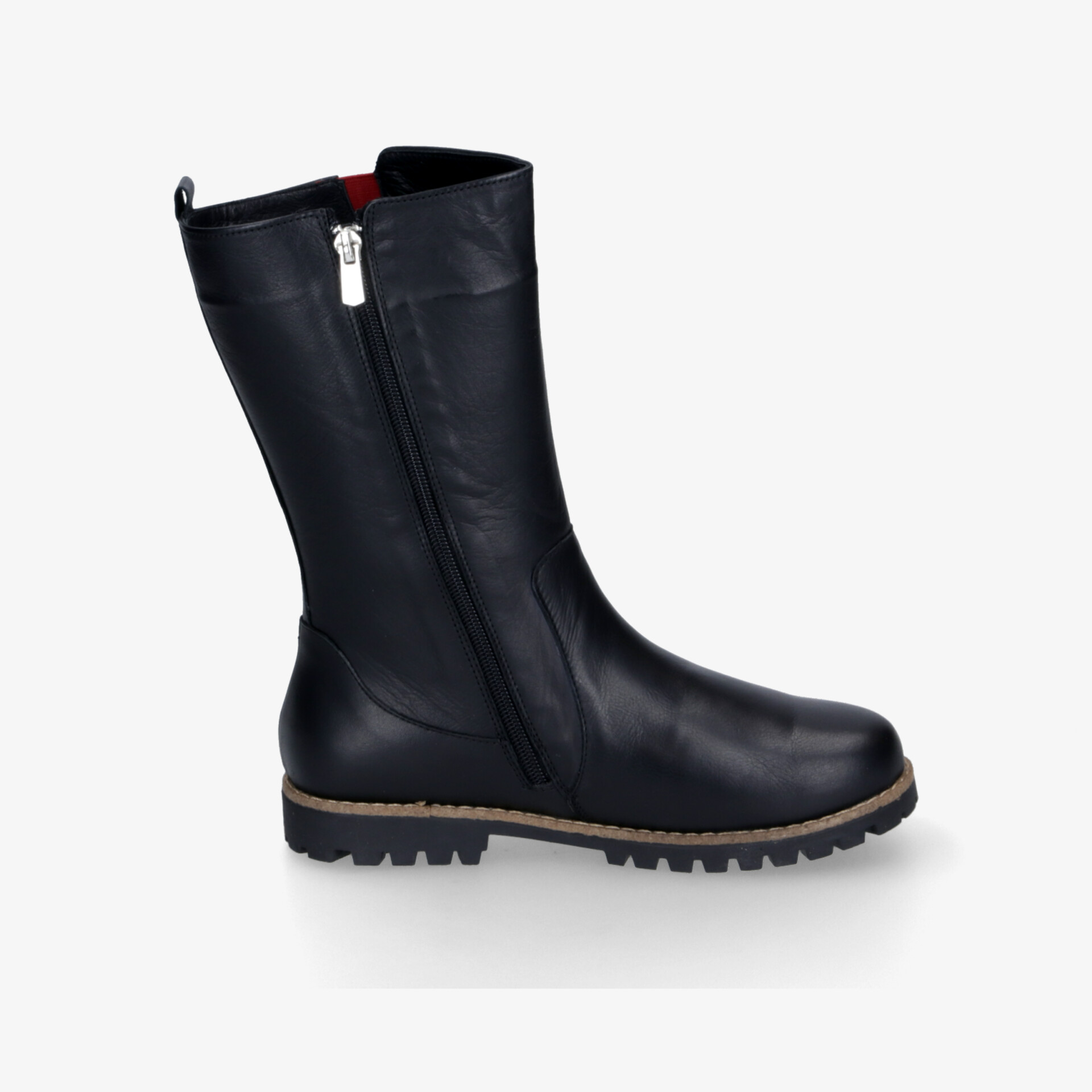 Robuster schwarzer Stiefel mit Reißverschluss und rutschfester Profilsohle für sichere Trittfestigkeit