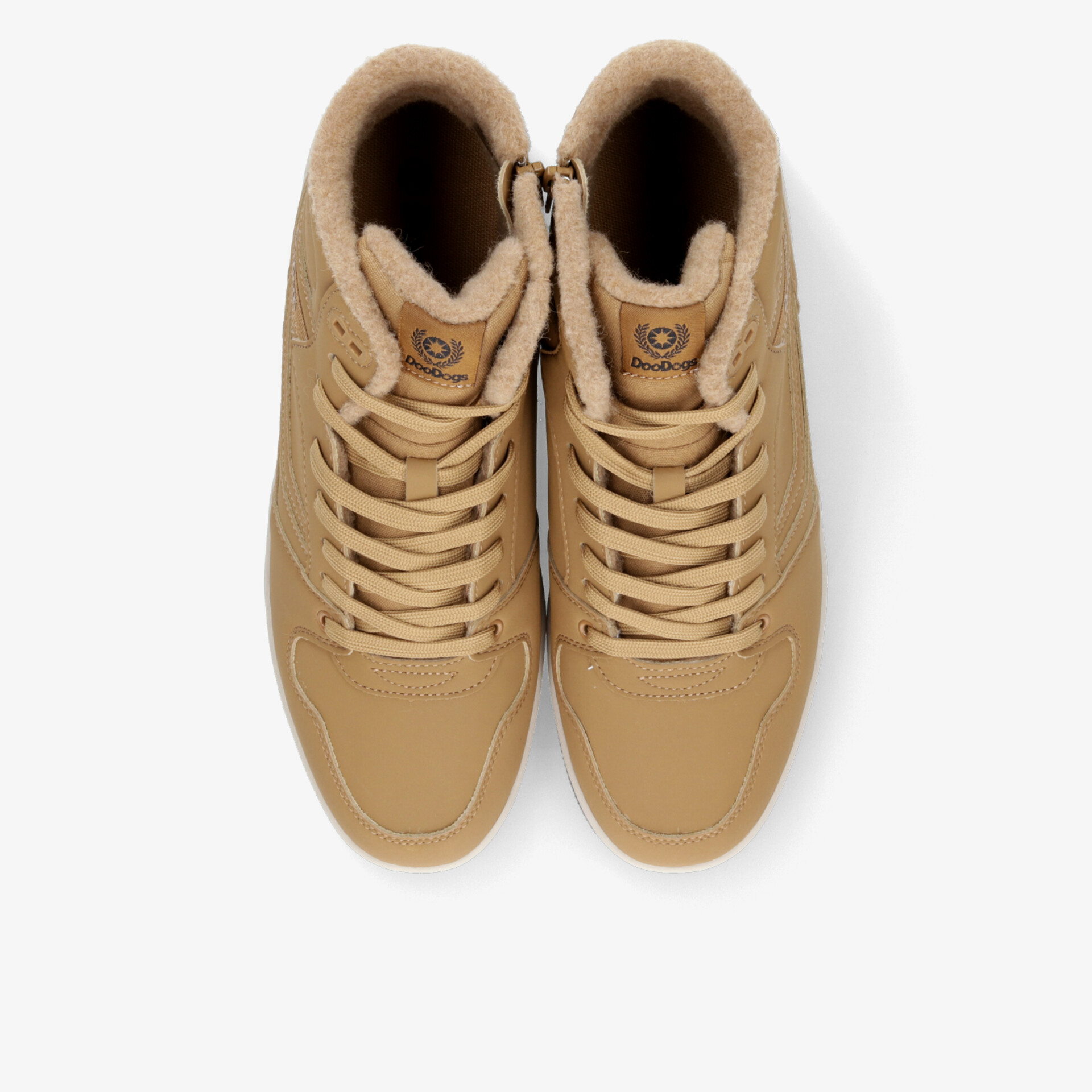 Beige Sneaker Paar in Draufsicht mit bequemen Polsterungen und stabiler Schnürung