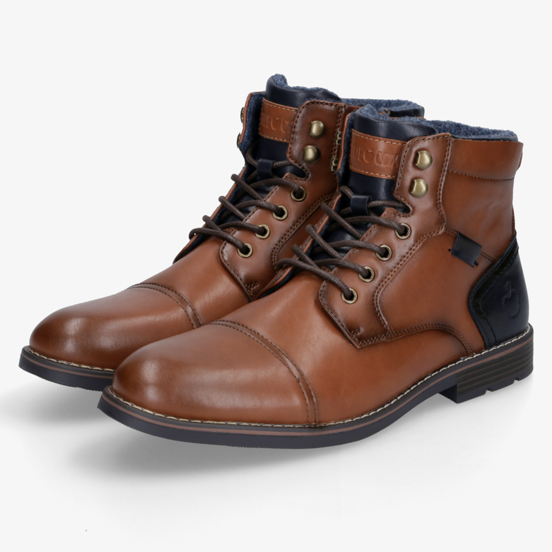 Elegante braune Schnürstiefel aus Leder, die Komfort und Stil vereinen, mit robuster Sohle und klassischen Details.