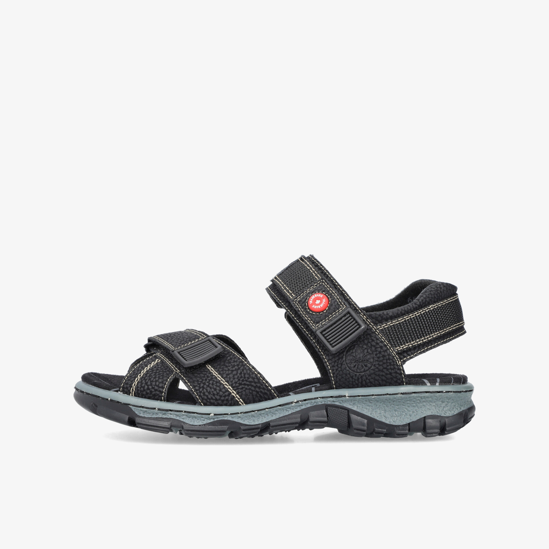 Schwarze sportliche Sandale mit verstellbaren Klettverschlüssen und gepolsterter Sohle für hohen Tragekomfort