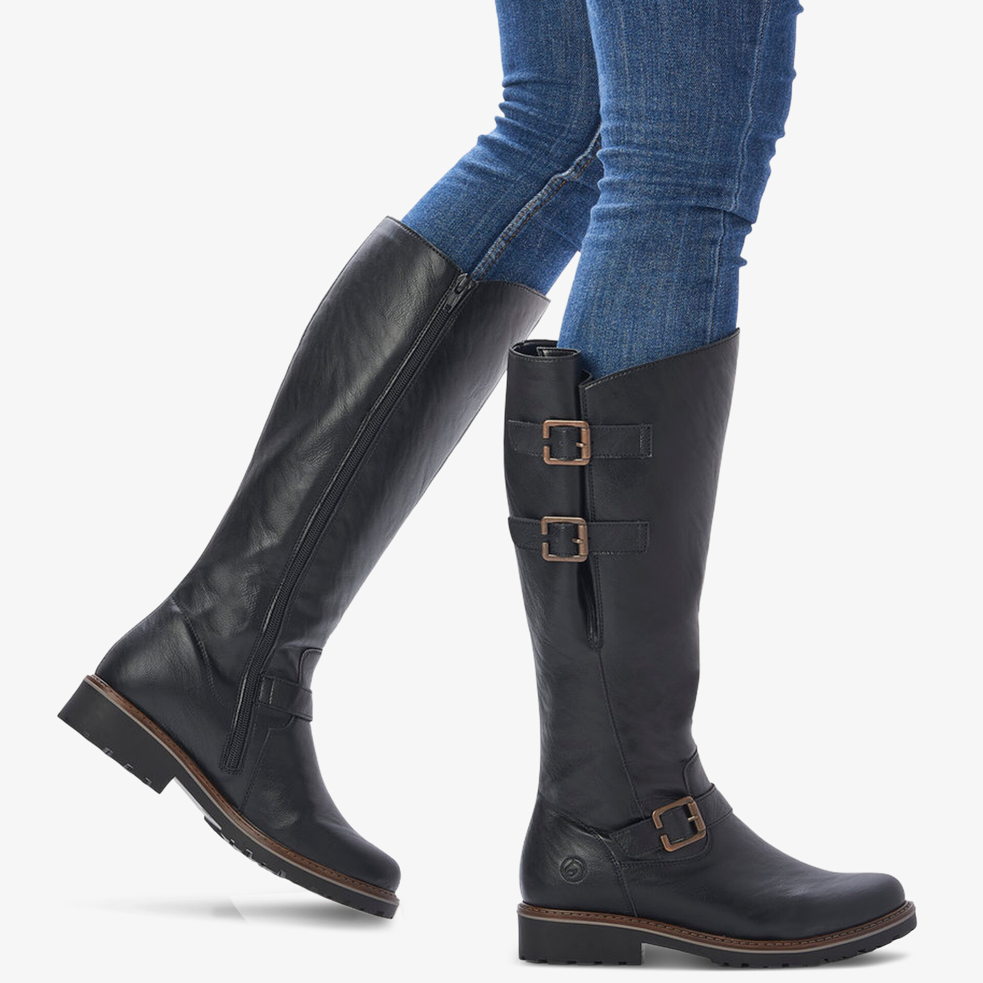 Elegante schwarze Langschaftstiefel mit modischen Schnallen und bequemem Absatz, vielseitig für verschiedene Outfits