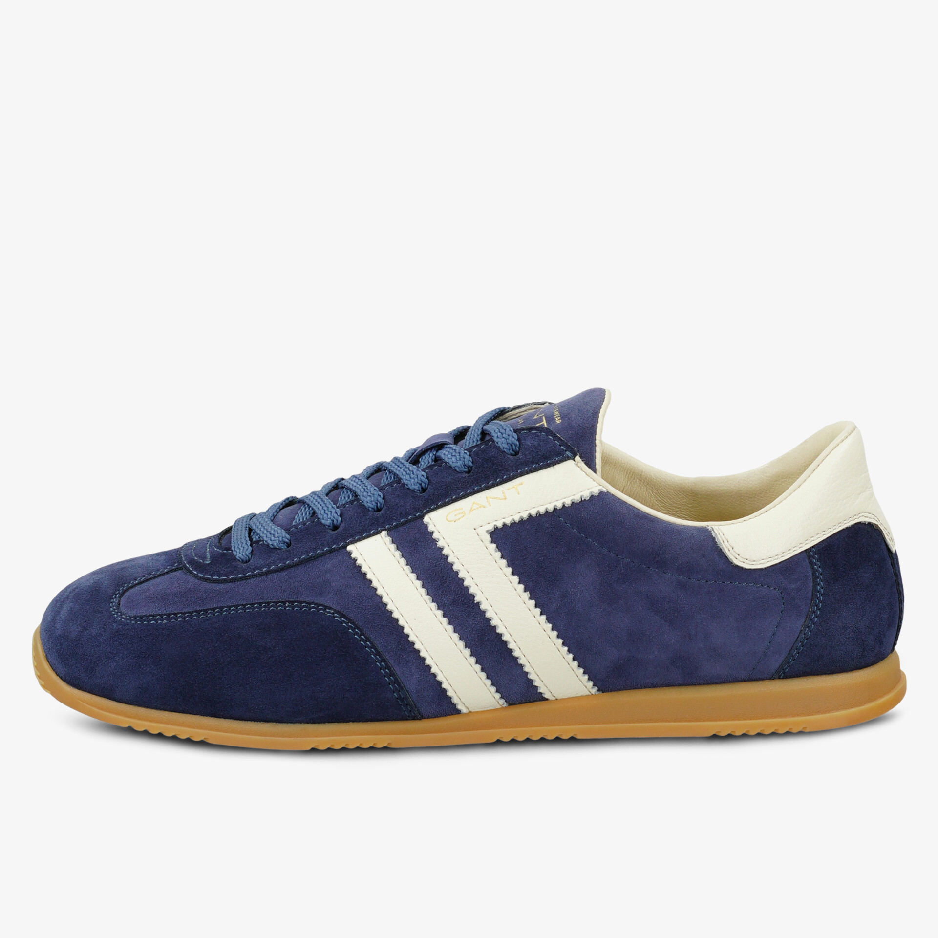 Moderner blau-weißer Schuh mit bequemem Design und rutschfester Sohle, perfekt für den Alltag.