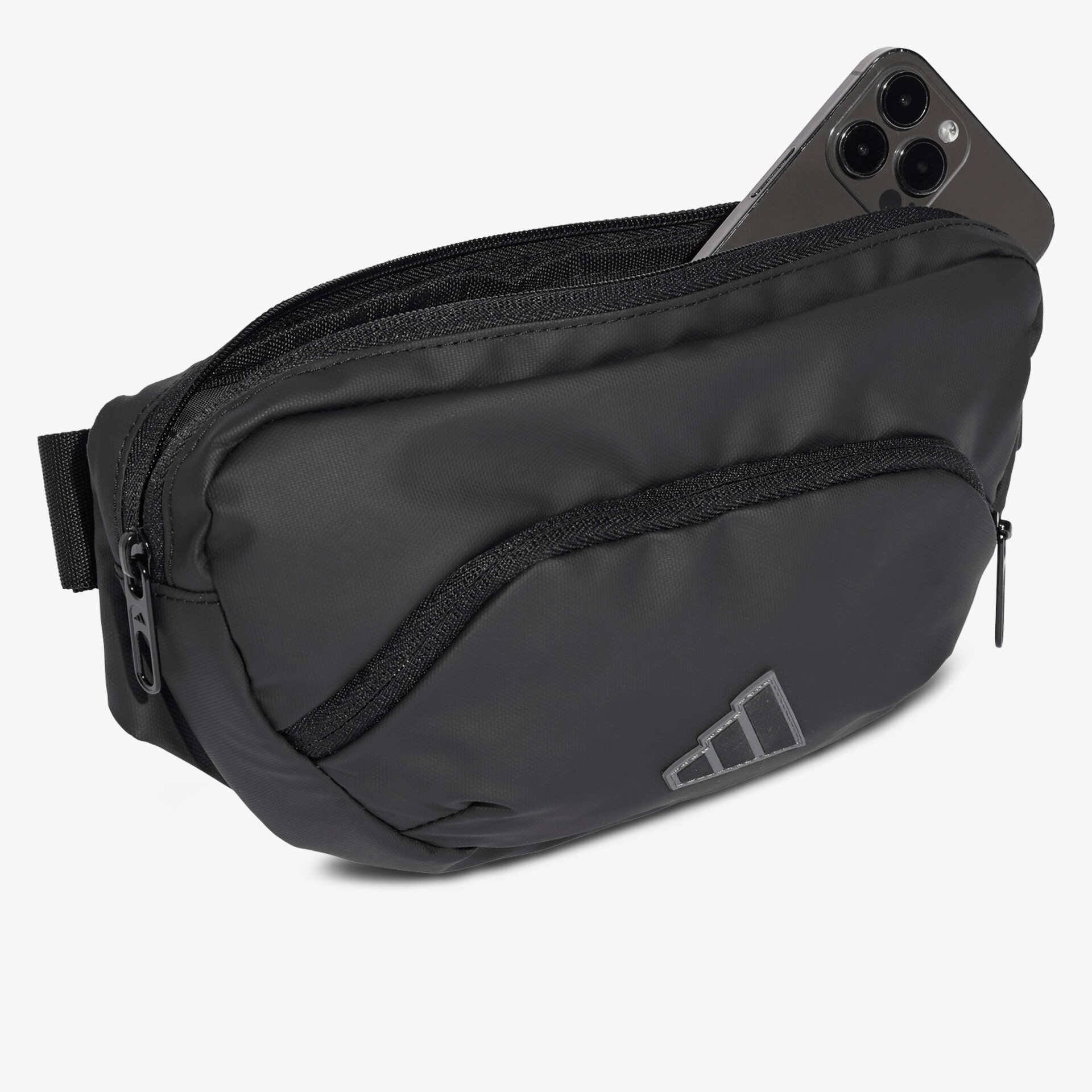 Robuste und funktionale schwarze Gürteltasche mit mehreren Reißverschlussfächern und praktischem Stauraum