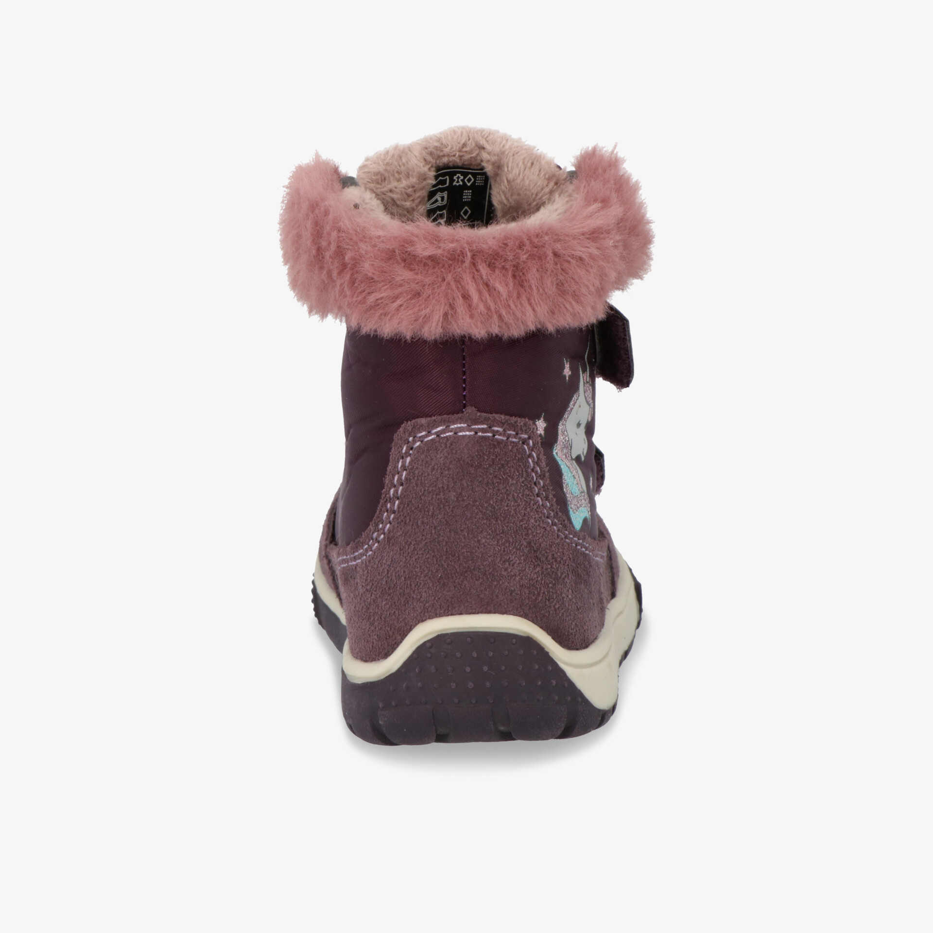 Warmer Schuh mit weichem rosa Futter und rutschfester Sohle, ideal für kalte Tage und stilvolles Auftreten.